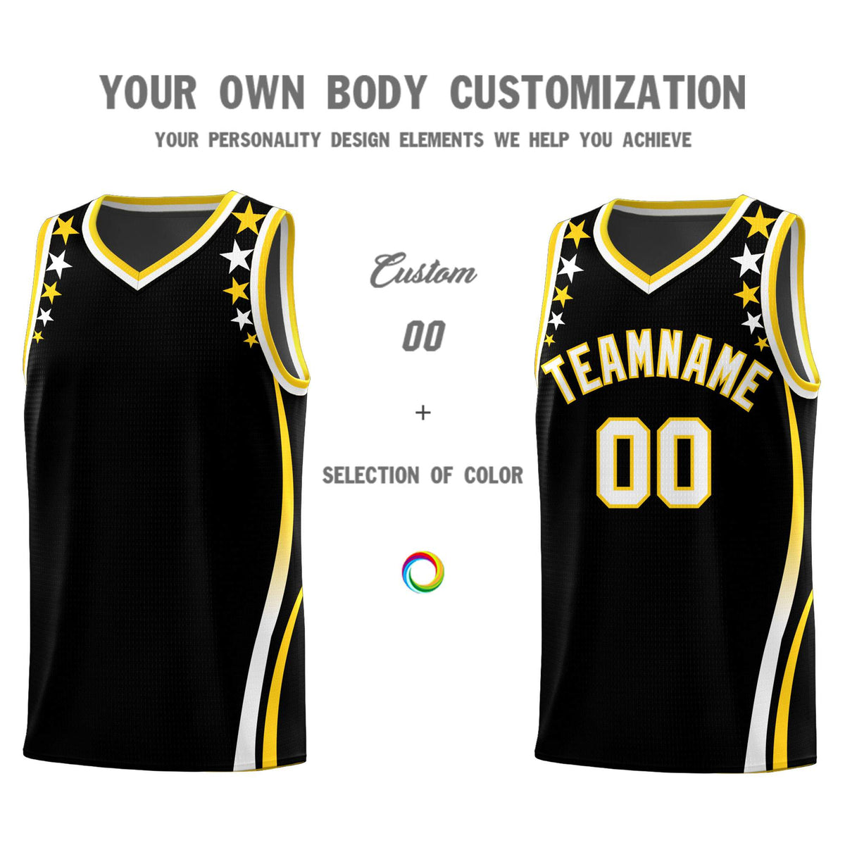 Custom Black Shoulders Star Pattern Side Color Block Sports Uniform Basketball Jersey|KXKSHOP