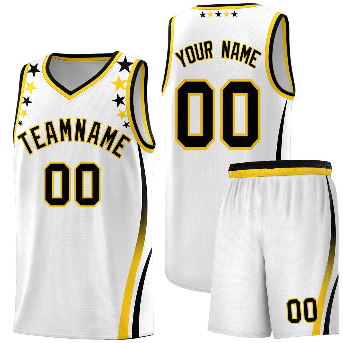 Custom White Shoulders Star Pattern Side Color Block Sports Uniform Basketball Jersey|KXKSHOP