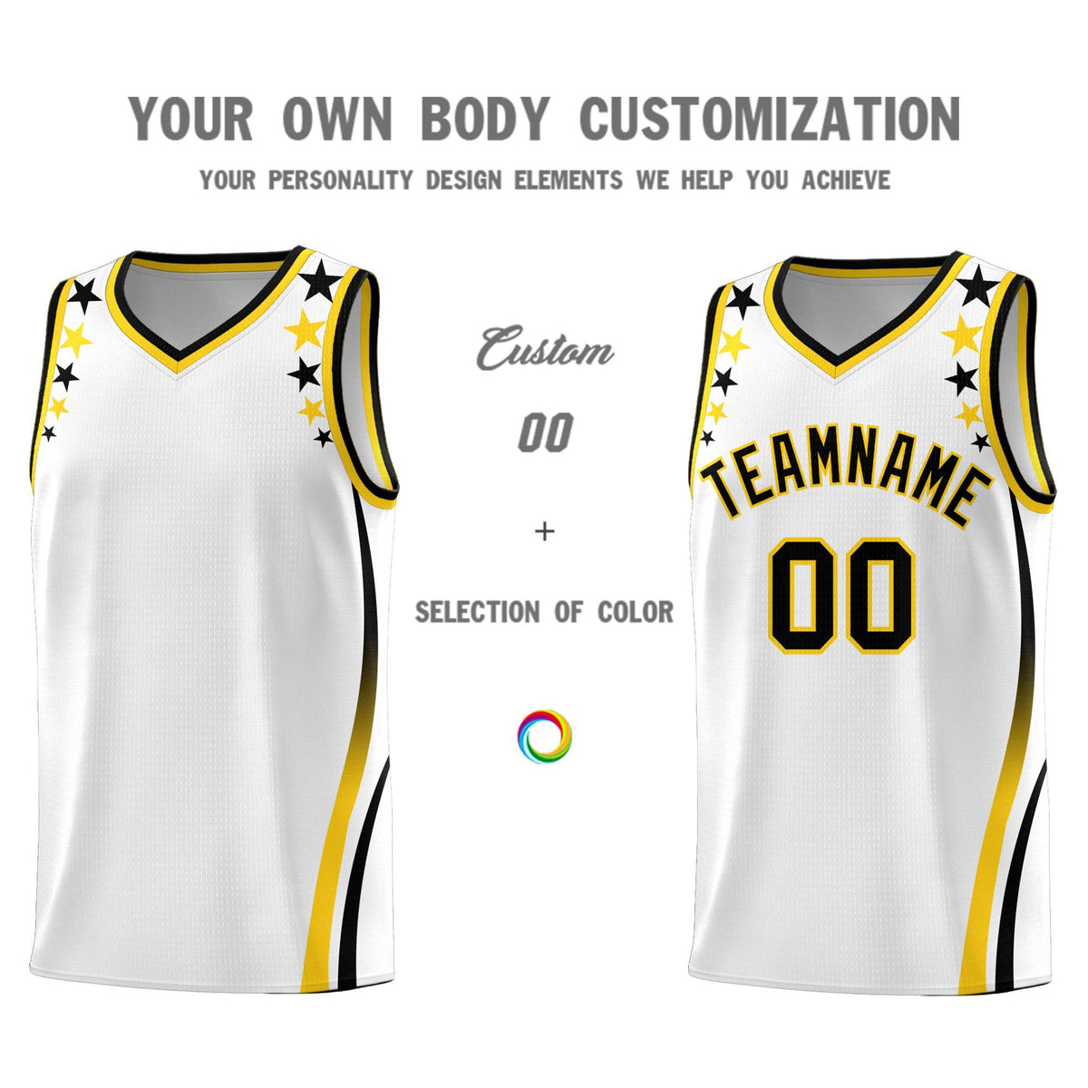 Custom White Shoulders Star Pattern Side Color Block Sports Uniform Basketball Jersey|KXKSHOP