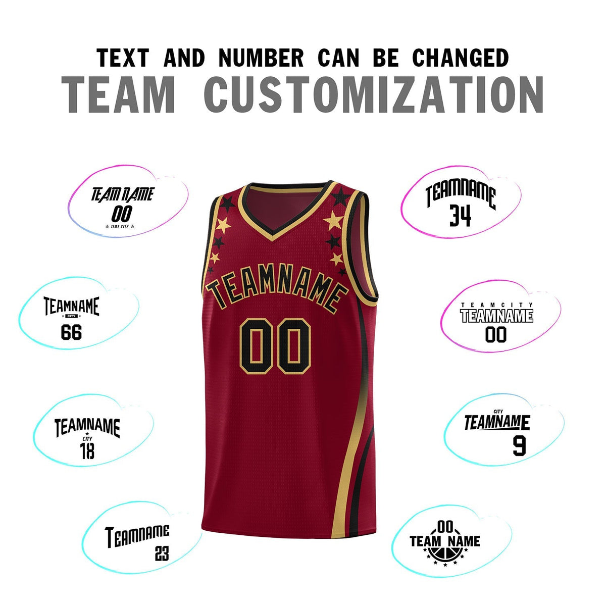 Custom Crimson Shoulders Star Pattern Side Color Block Sports Uniform Basketball Jersey|KXKSHOP