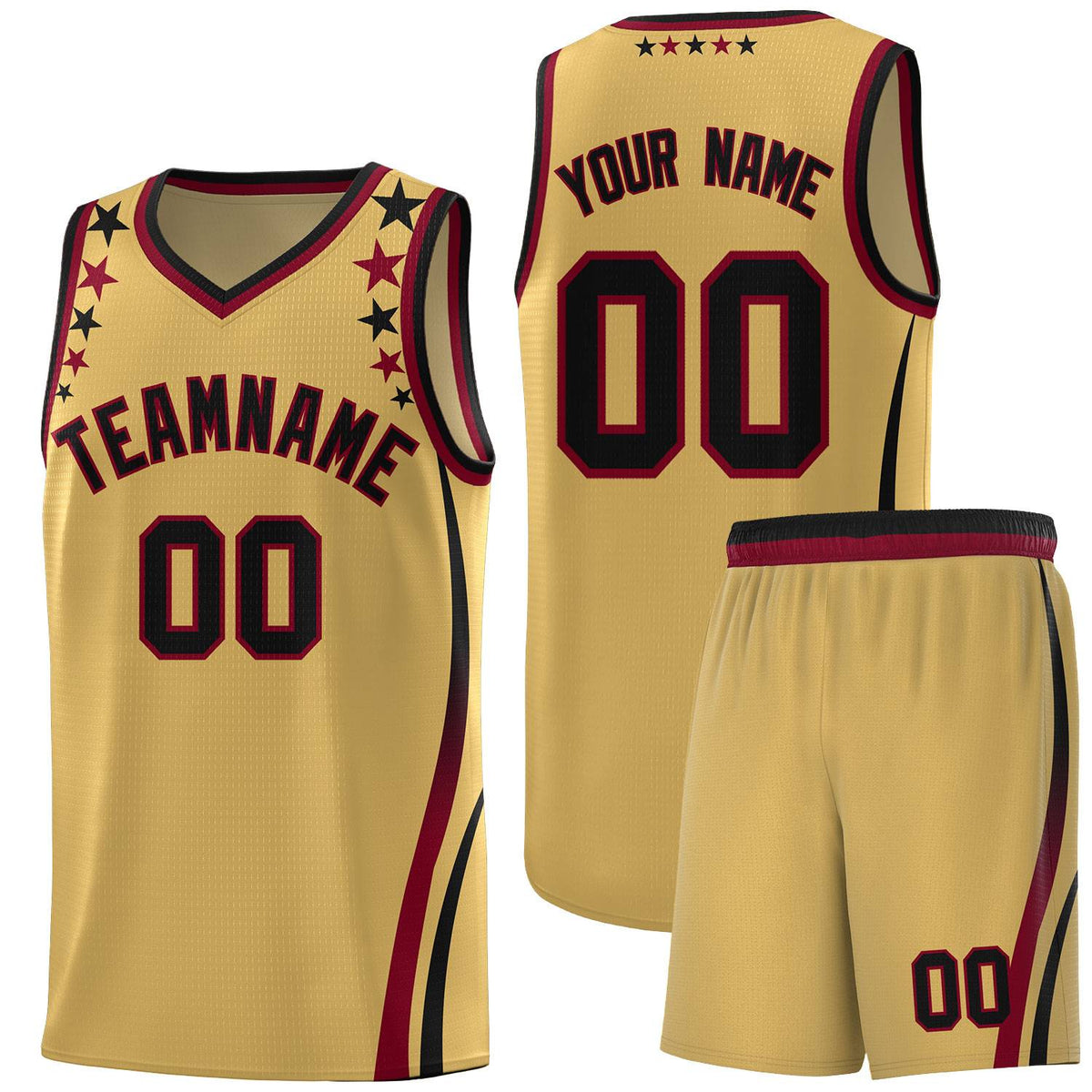 Custom Old Gold Shoulders Star Pattern Side Color Block Sports Uniform Basketball Jersey|KXKSHOP