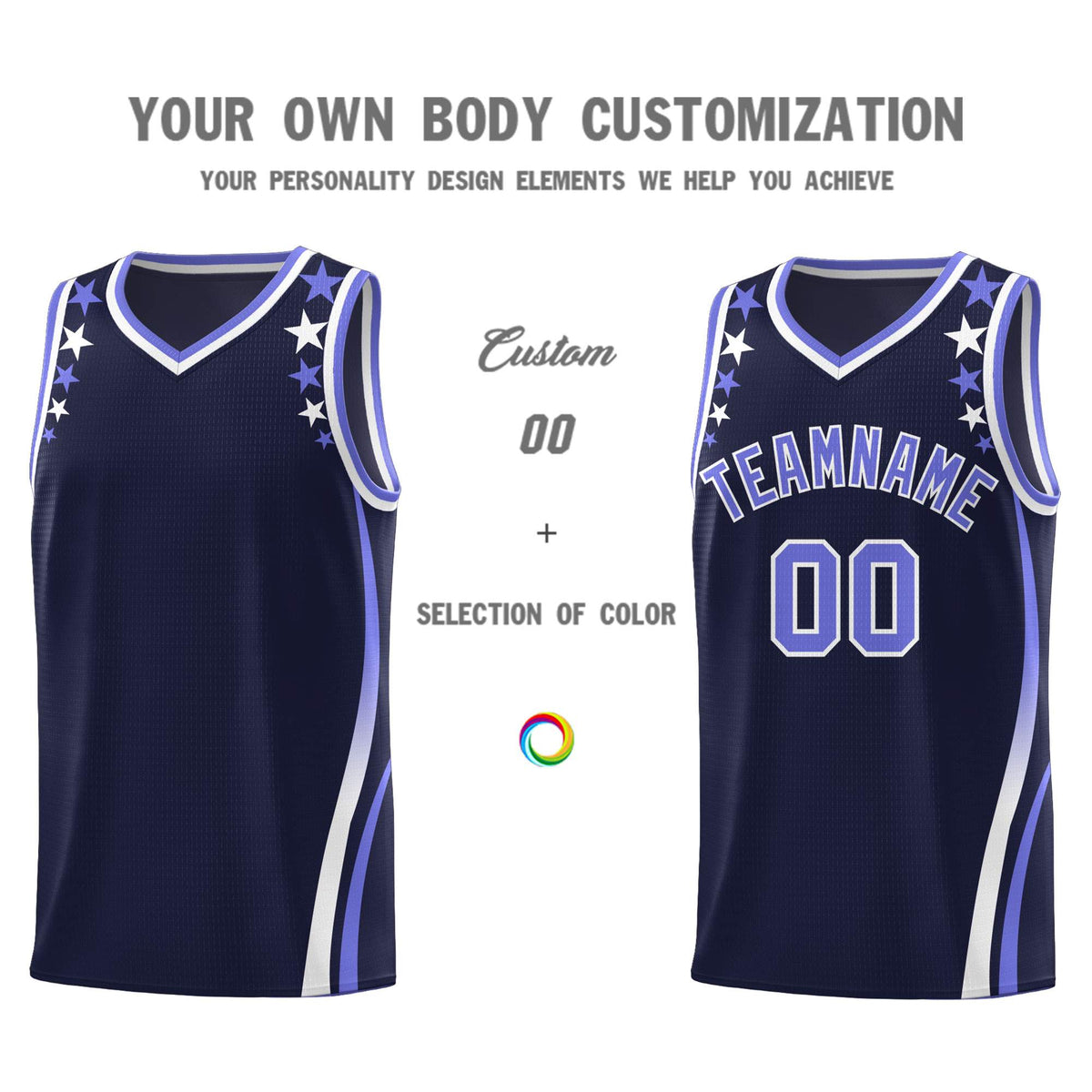 Custom Navy Shoulders Star Pattern Side Color Block Sports Uniform Basketball Jersey|KXKSHOP