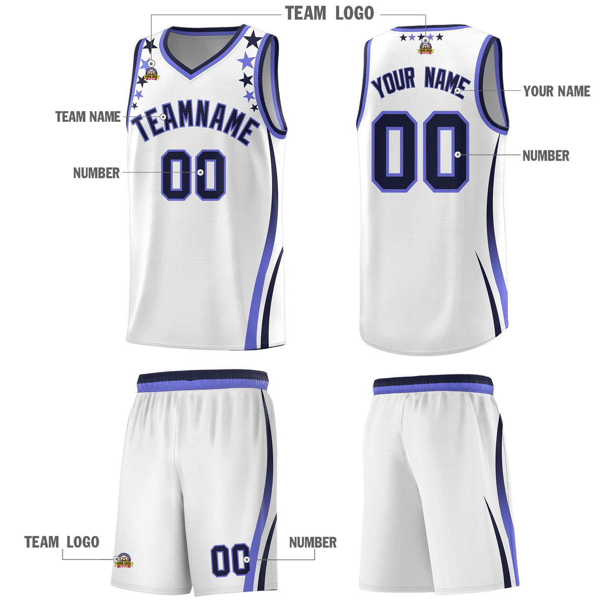 Custom White Shoulders Star Pattern Side Color Block Sports Uniform Basketball Jersey|KXKSHOP
