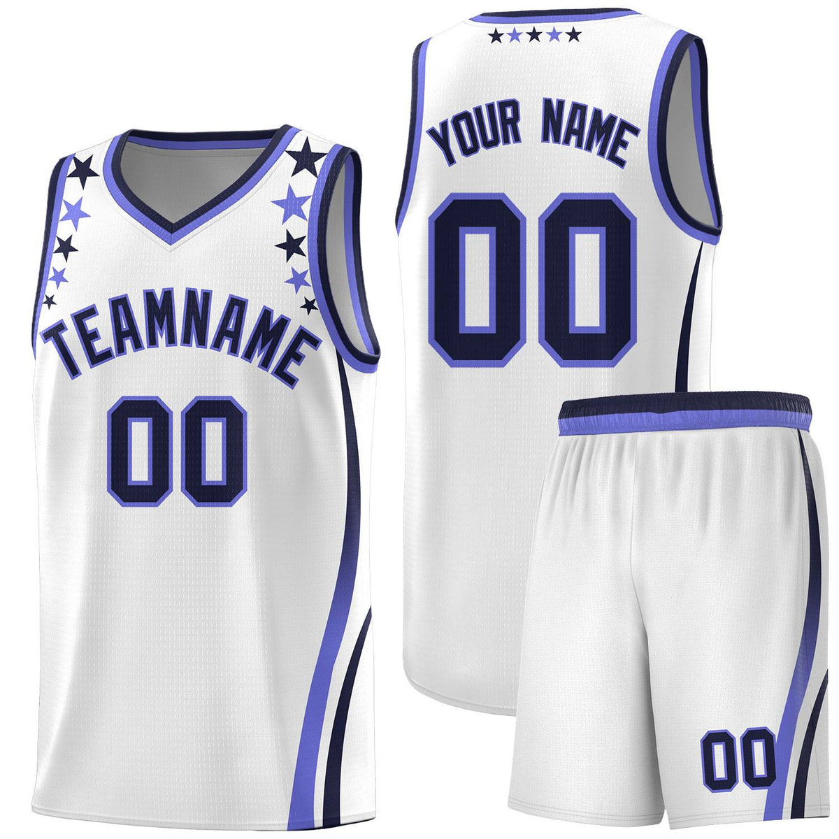 Custom White Shoulders Star Pattern Side Color Block Sports Uniform Basketball Jersey|KXKSHOP
