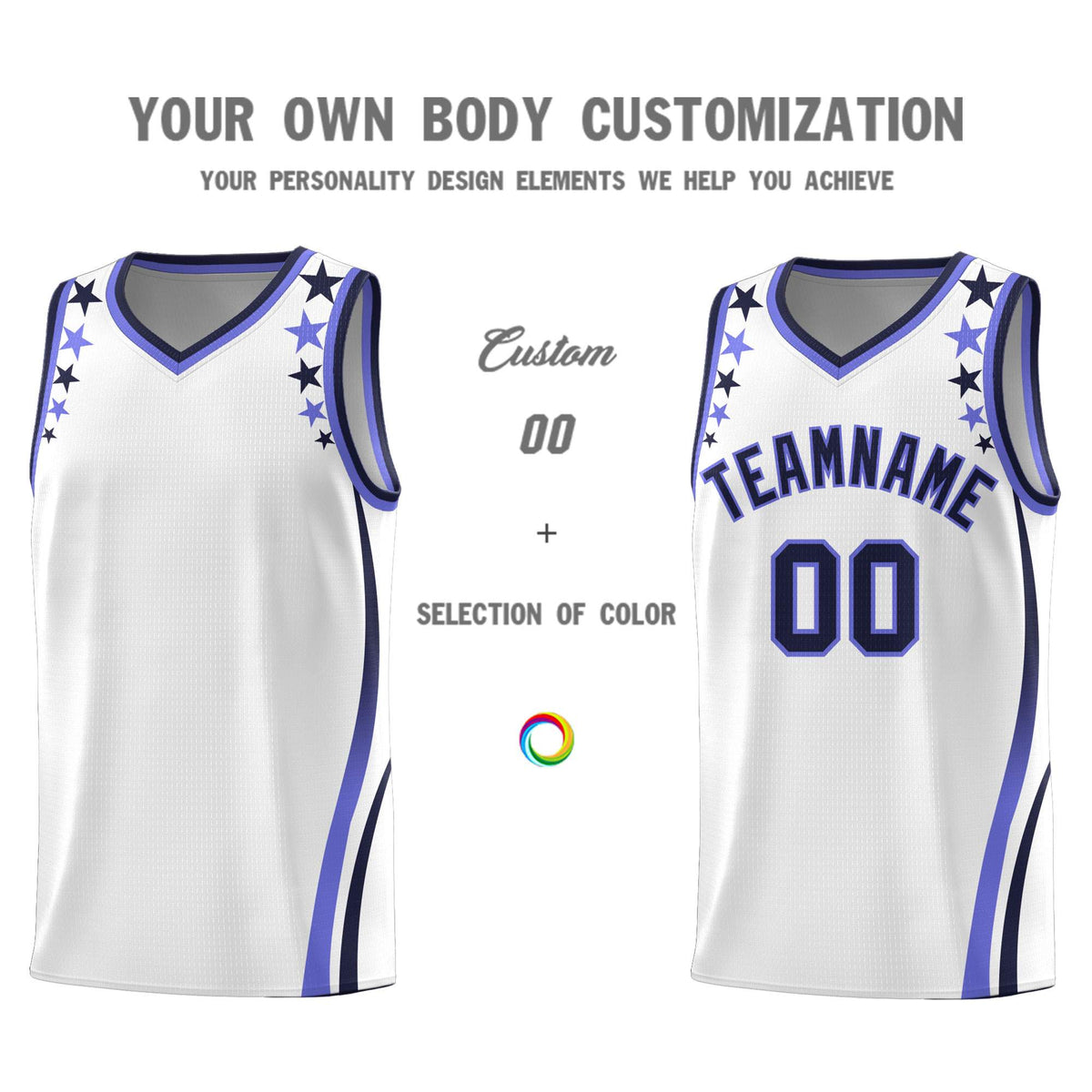 Custom White Shoulders Star Pattern Side Color Block Sports Uniform Basketball Jersey|KXKSHOP
