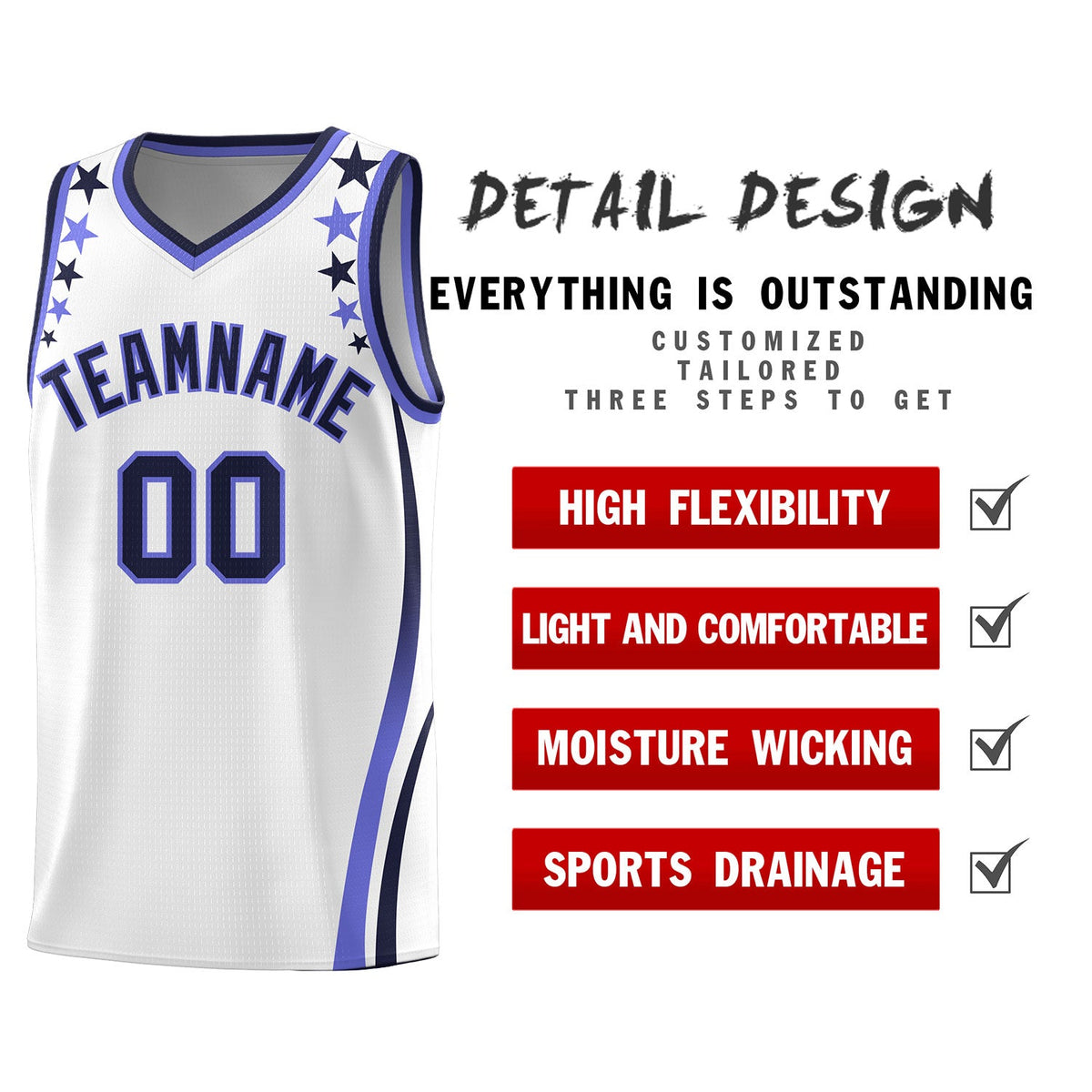 Custom White Shoulders Star Pattern Side Color Block Sports Uniform Basketball Jersey|KXKSHOP