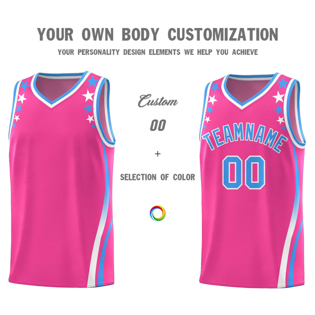 Custom Pink Shoulders Star Pattern Side Color Block Sports Uniform Basketball Jersey|KXKSHOP