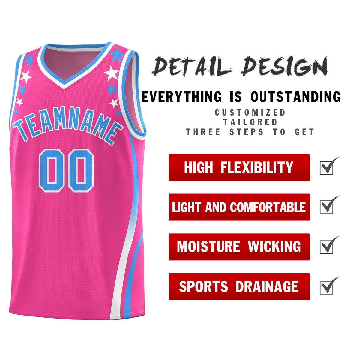 Custom Pink Shoulders Star Pattern Side Color Block Sports Uniform Basketball Jersey|KXKSHOP