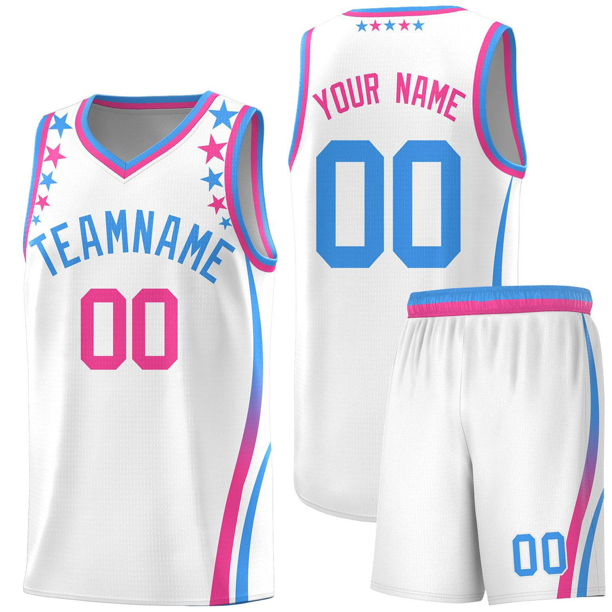 Custom White Shoulders Star Pattern Side Color Block Sports Uniform Basketball Jersey|KXKSHOP