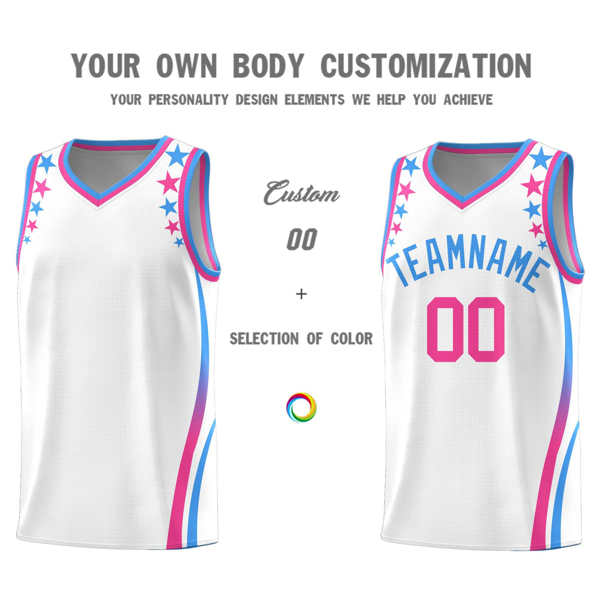 Custom White Shoulders Star Pattern Side Color Block Sports Uniform Basketball Jersey|KXKSHOP