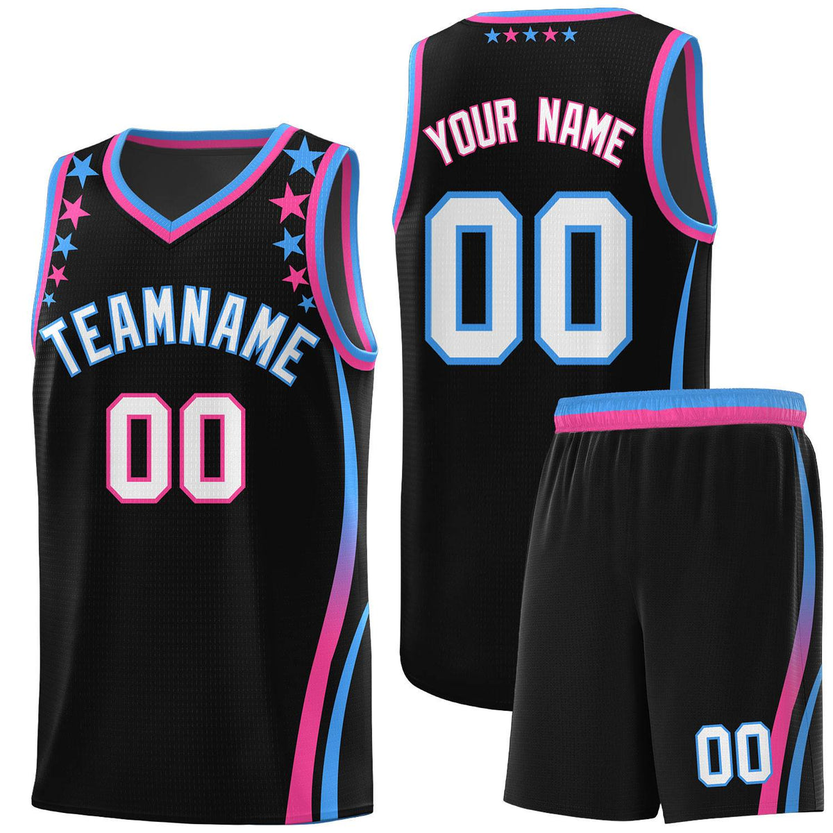 Custom Black Shoulders Star Pattern Side Color Block Sports Uniform Basketball Jersey|KXKSHOP