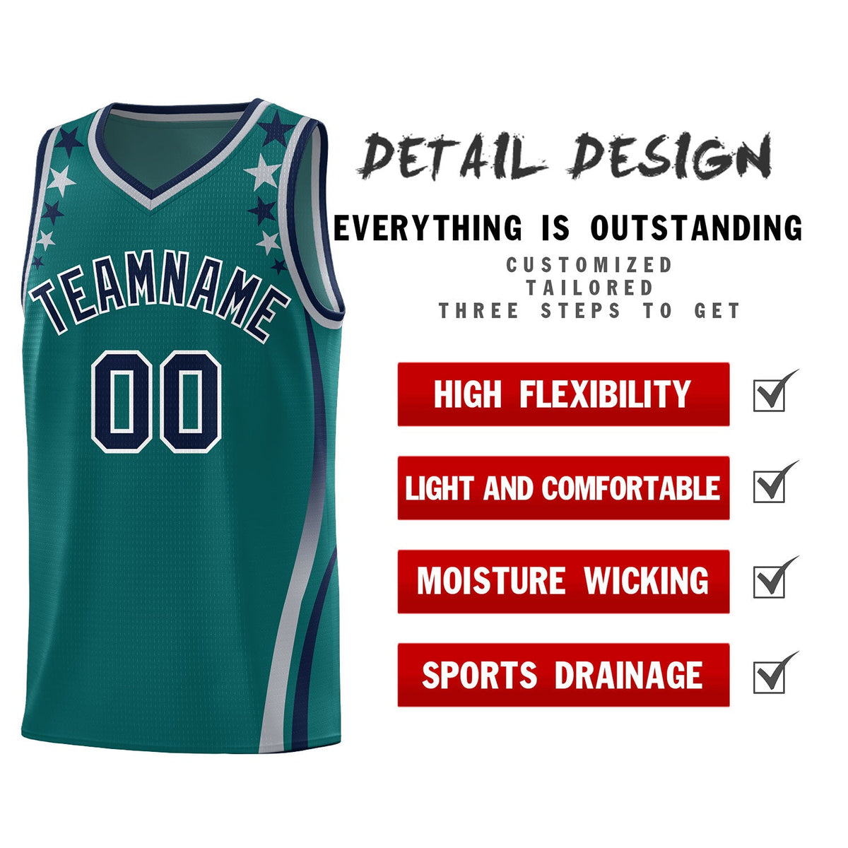 Custom Aqua Shoulders Star Pattern Side Color Block Sports Uniform Basketball Jersey|KXKSHOP