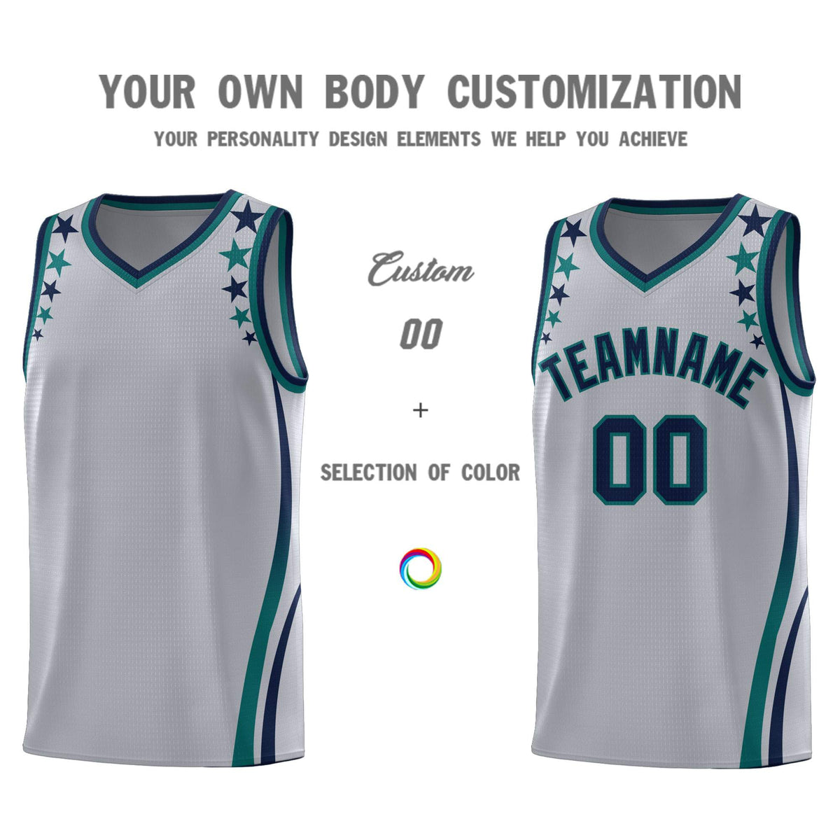 Custom Gray Shoulders Star Pattern Side Color Block Sports Uniform Basketball Jersey|KXKSHOP