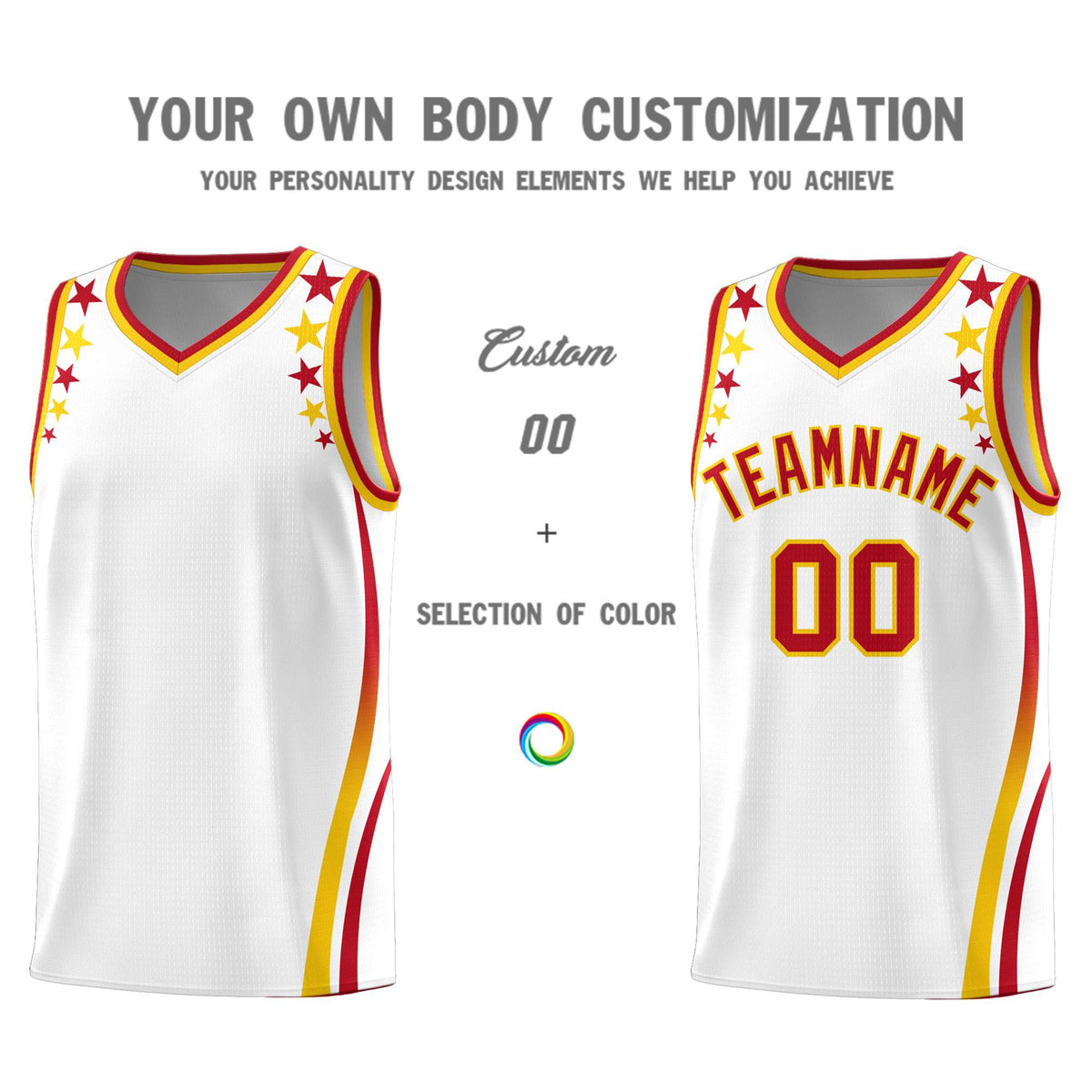 Custom White Shoulders Star Pattern Side Color Block Sports Uniform Basketball Jersey|KXKSHOP