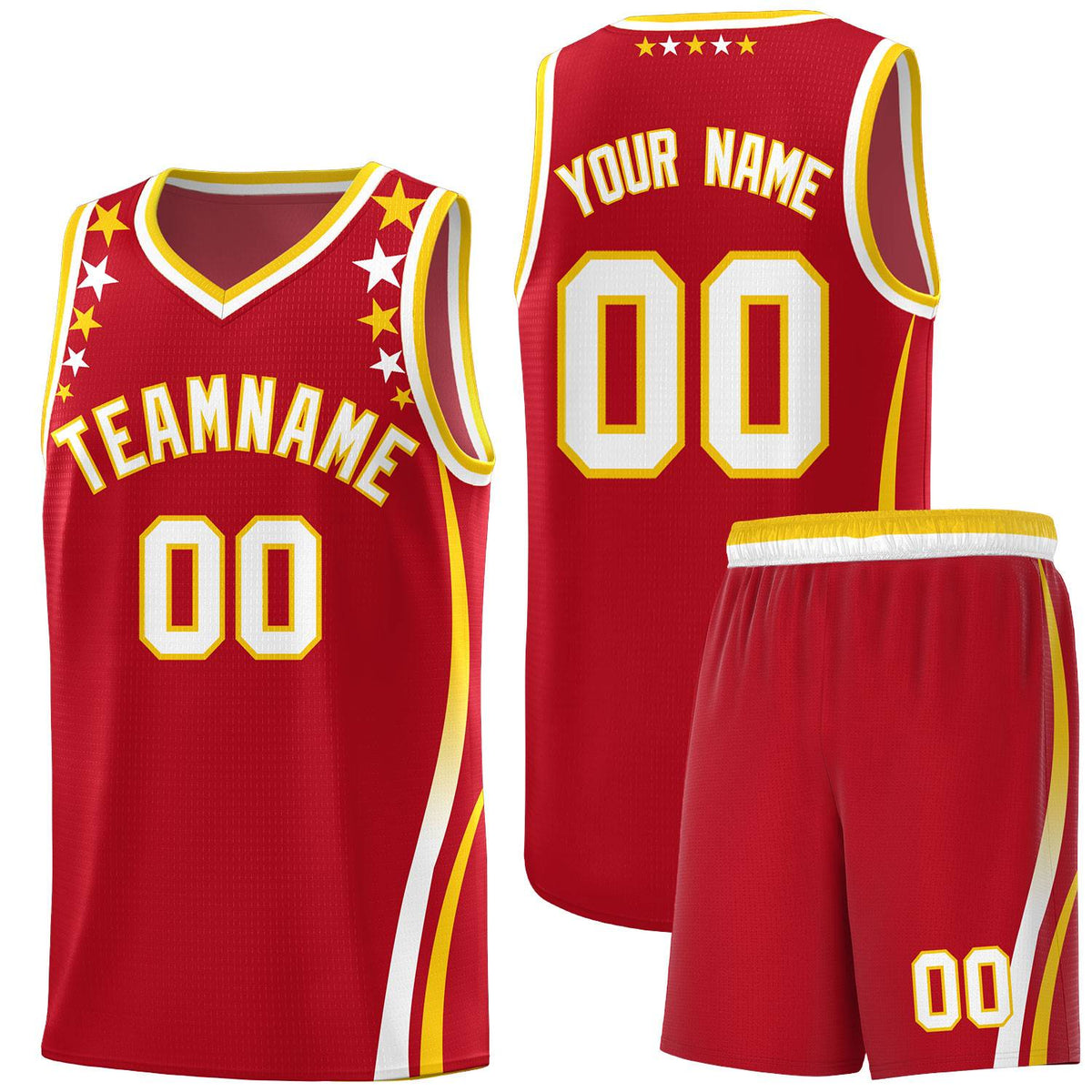 Custom Red Shoulders Star Pattern Side Color Block Sports Uniform Basketball Jersey|KXKSHOP