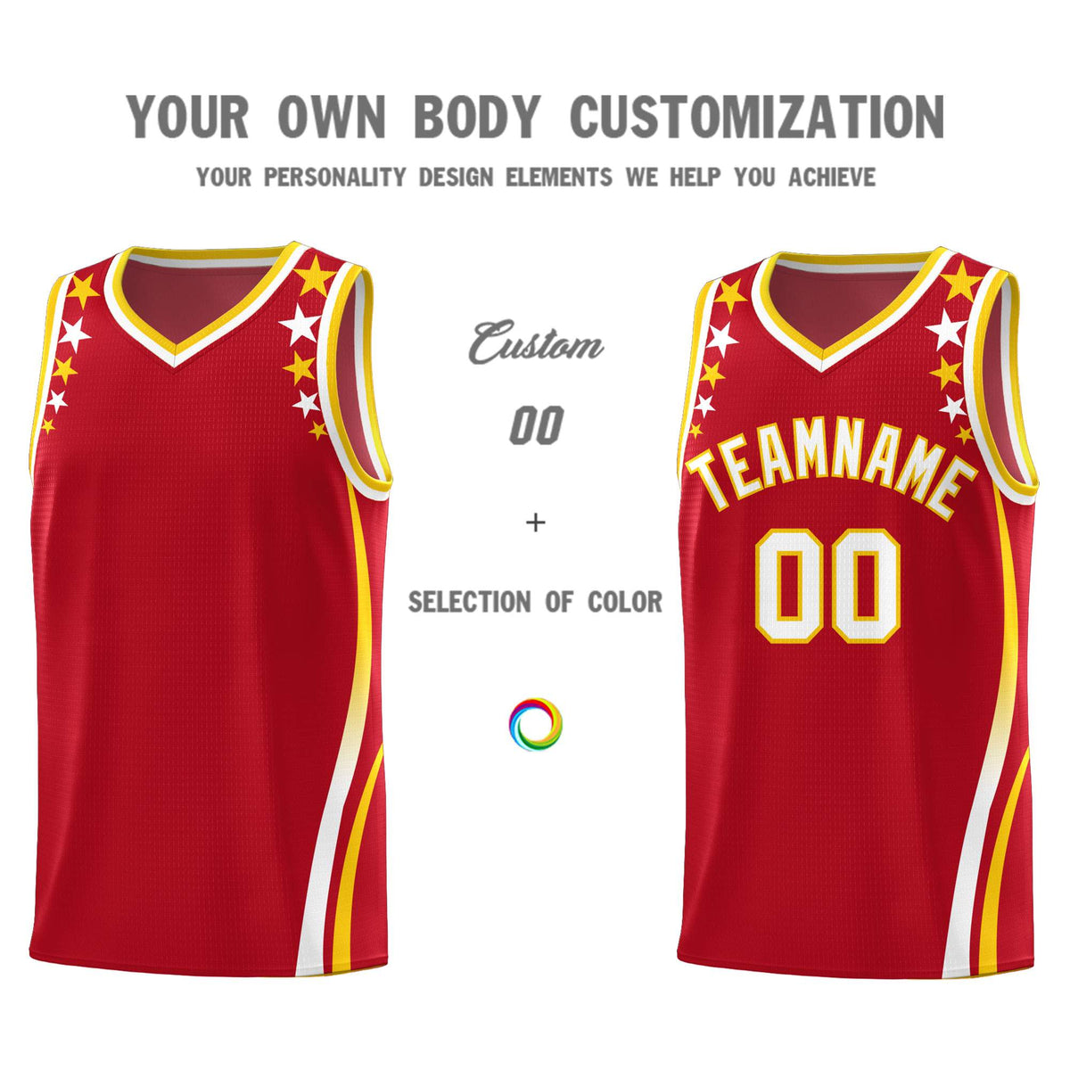 Custom Red Shoulders Star Pattern Side Color Block Sports Uniform Basketball Jersey|KXKSHOP