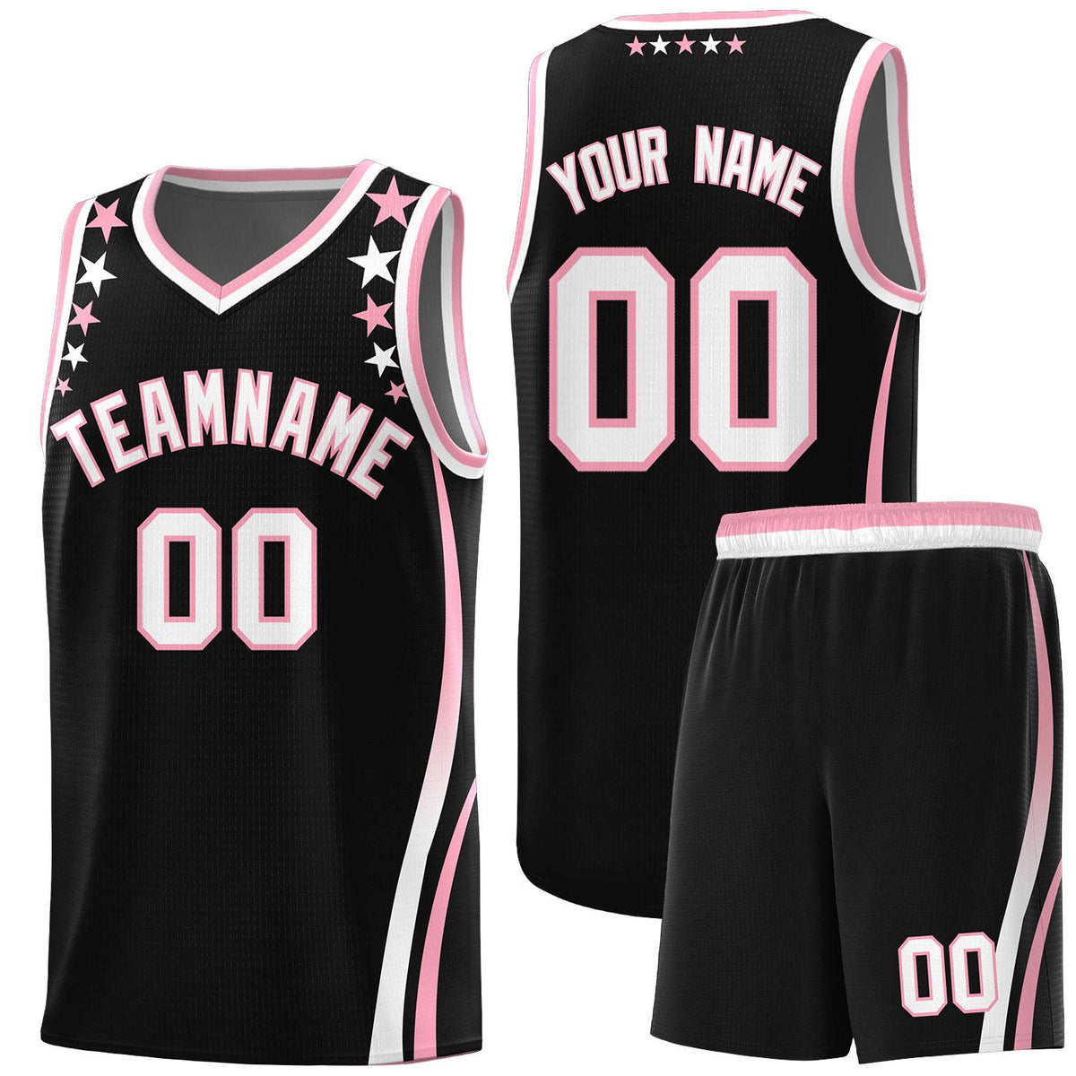 Custom Black Shoulders Star Pattern Side Color Block Sports Uniform Basketball Jersey|KXKSHOP