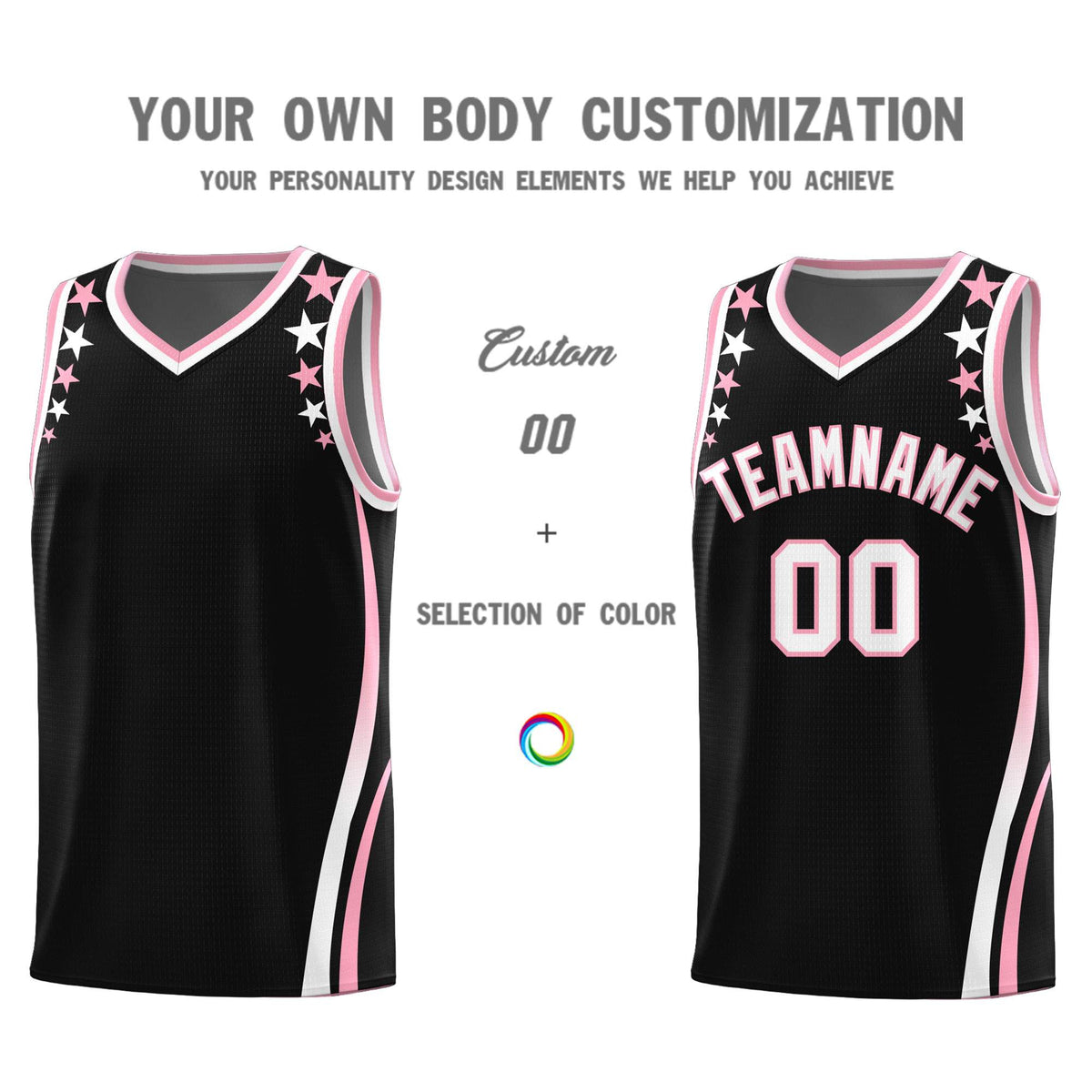 Custom Black Shoulders Star Pattern Side Color Block Sports Uniform Basketball Jersey|KXKSHOP