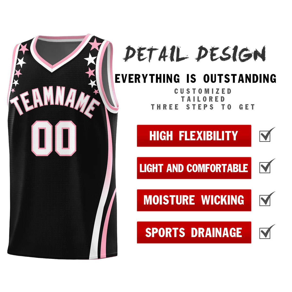 Custom Black Shoulders Star Pattern Side Color Block Sports Uniform Basketball Jersey|KXKSHOP