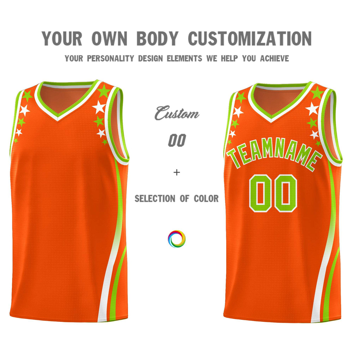Custom Orange Shoulders Star Pattern Side Color Block Sports Uniform Basketball Jersey|KXKSHOP