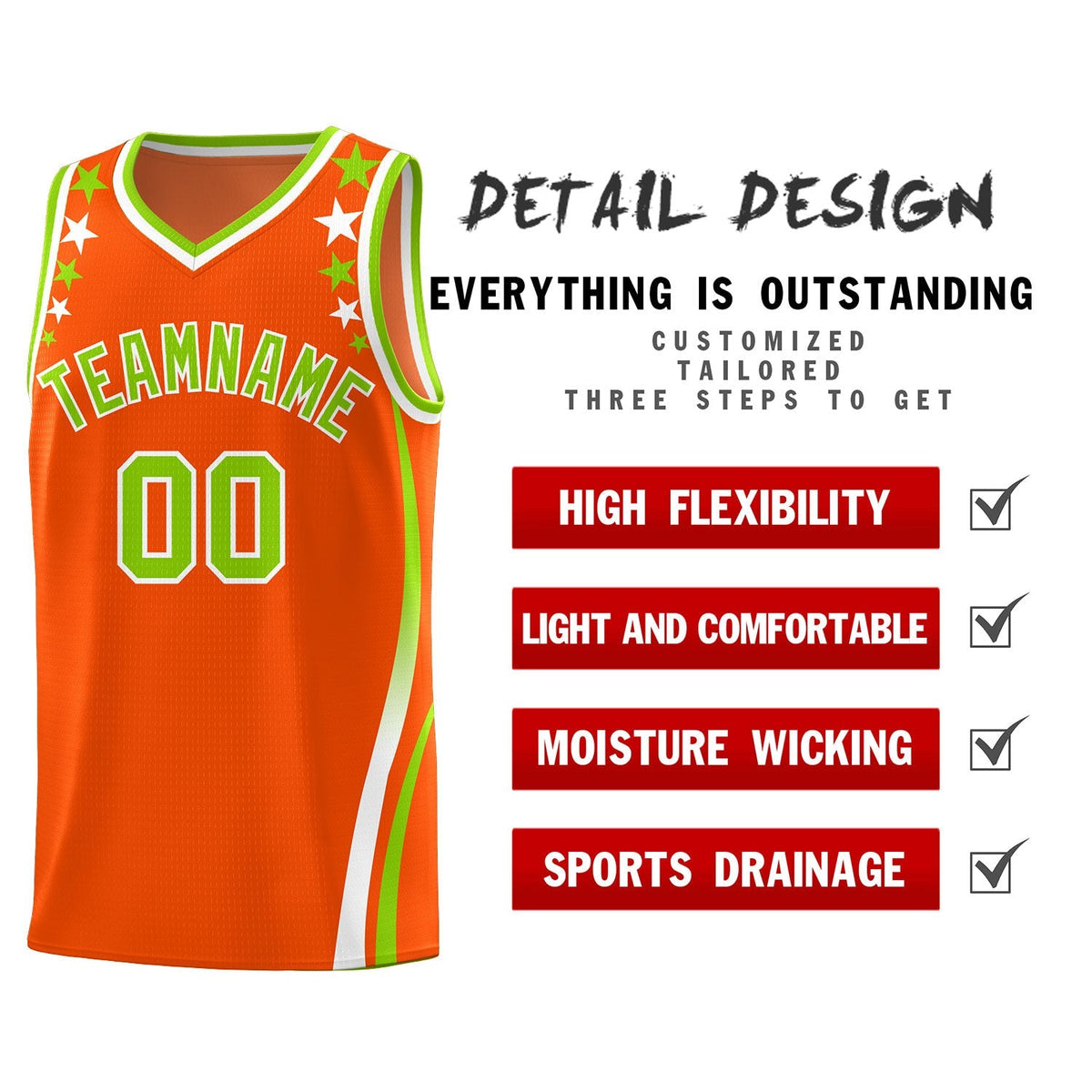 Custom Orange Shoulders Star Pattern Side Color Block Sports Uniform Basketball Jersey|KXKSHOP