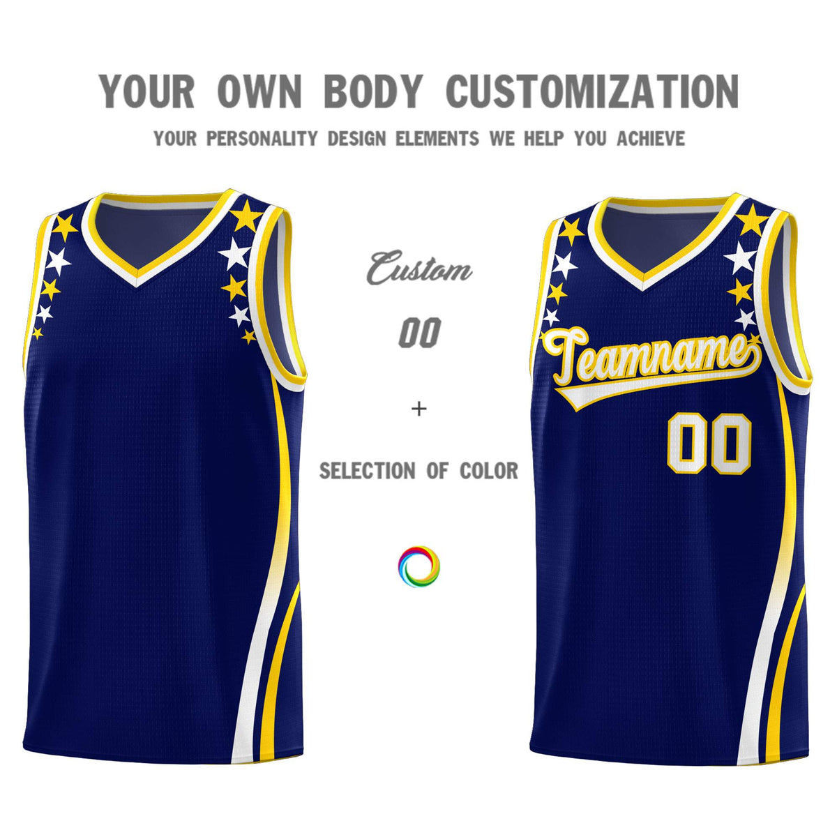 Custom Navy Shoulders Star Pattern Side Color Block Sports Uniform Basketball Jersey|KXKSHOP