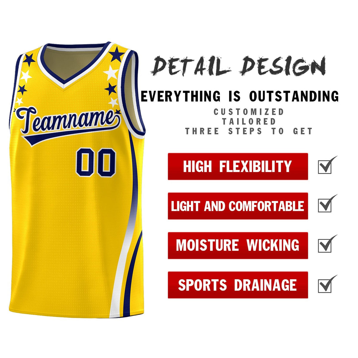 Custom Gold Shoulders Star Pattern Side Color Block Sports Uniform Basketball Jersey|KXKSHOP