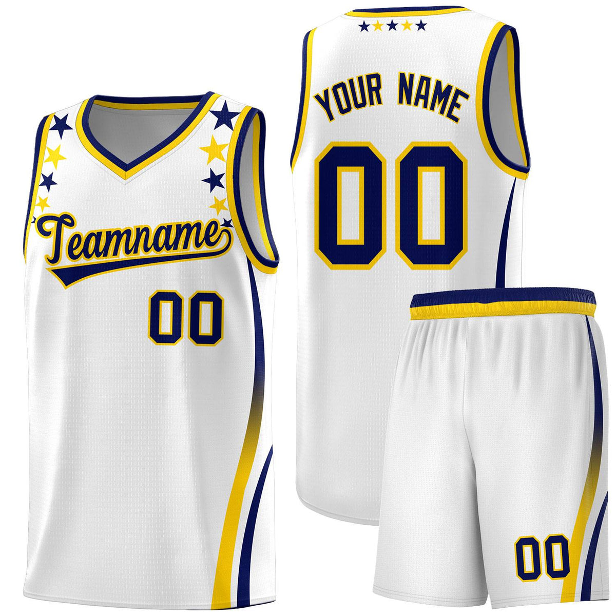 Custom White Shoulders Star Pattern Side Color Block Sports Uniform Basketball Jersey|KXKSHOP