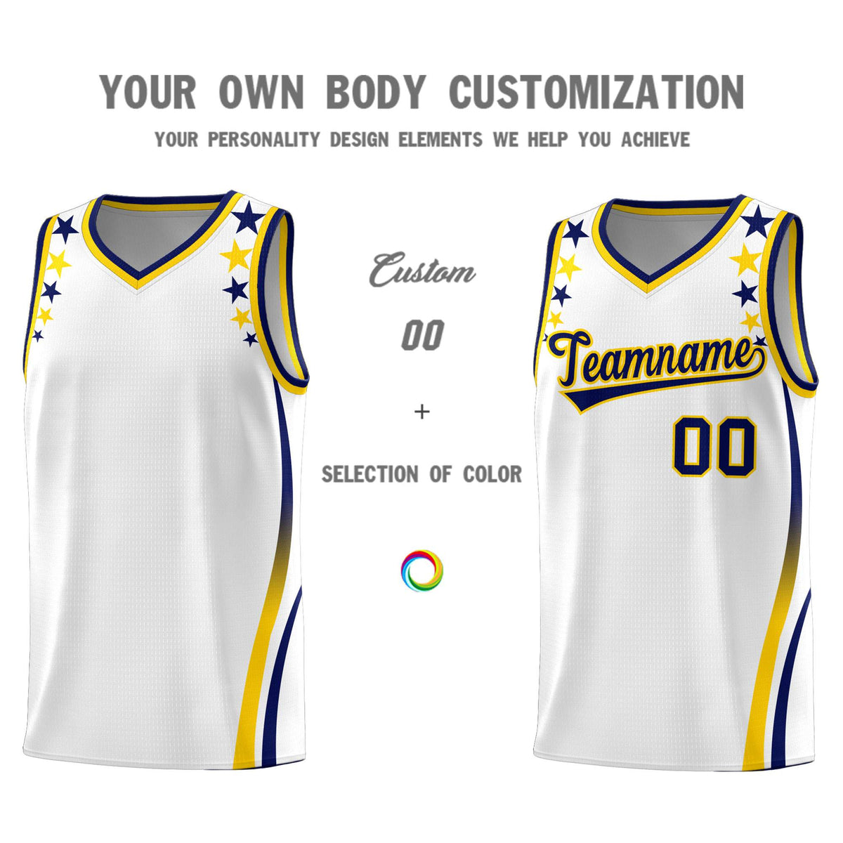 Custom White Shoulders Star Pattern Side Color Block Sports Uniform Basketball Jersey|KXKSHOP