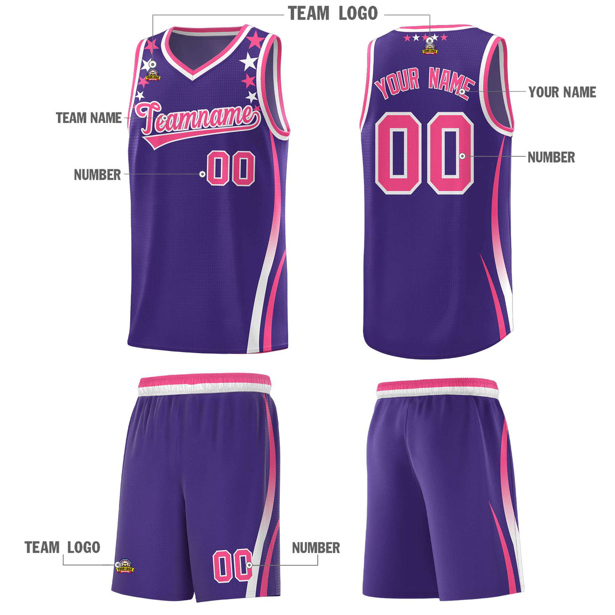 Custom Purple Shoulders Star Pattern Side Color Block Sports Uniform Basketball Jersey|KXKSHOP