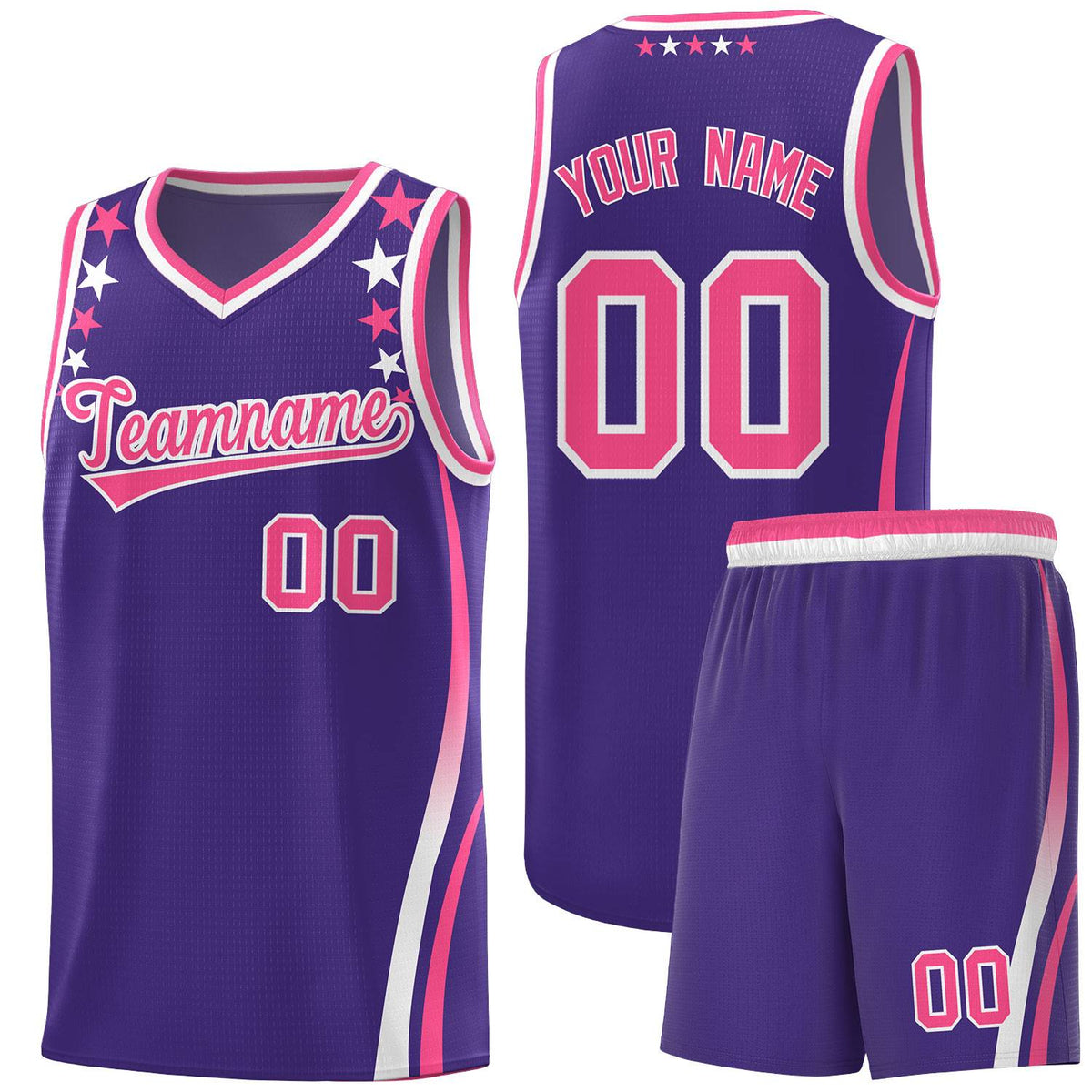 Custom Purple Shoulders Star Pattern Side Color Block Sports Uniform Basketball Jersey|KXKSHOP