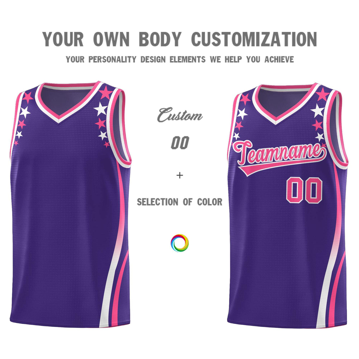 Custom Purple Shoulders Star Pattern Side Color Block Sports Uniform Basketball Jersey|KXKSHOP