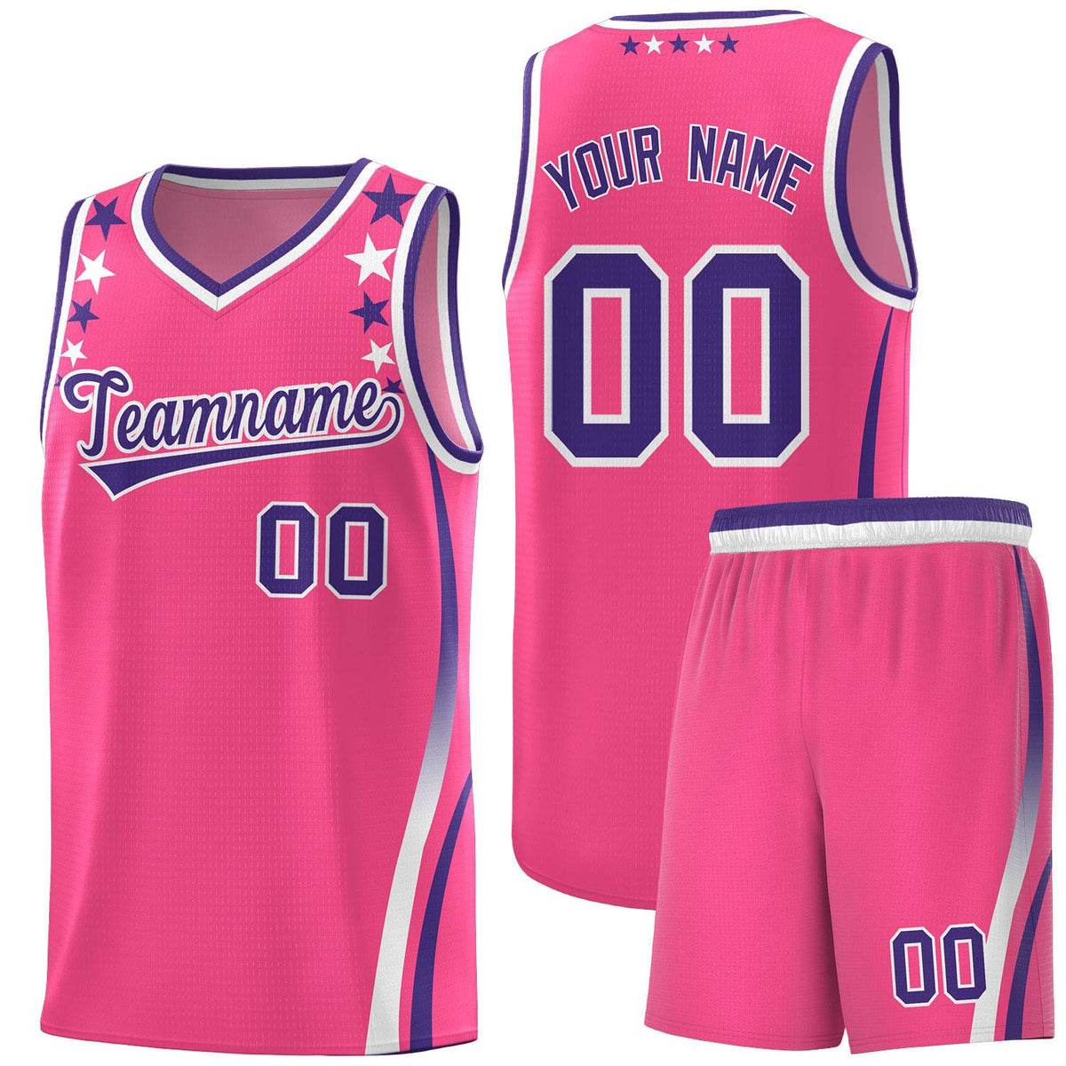 Custom Pink Shoulders Star Pattern Side Color Block Sports Uniform Basketball Jersey|KXKSHOP