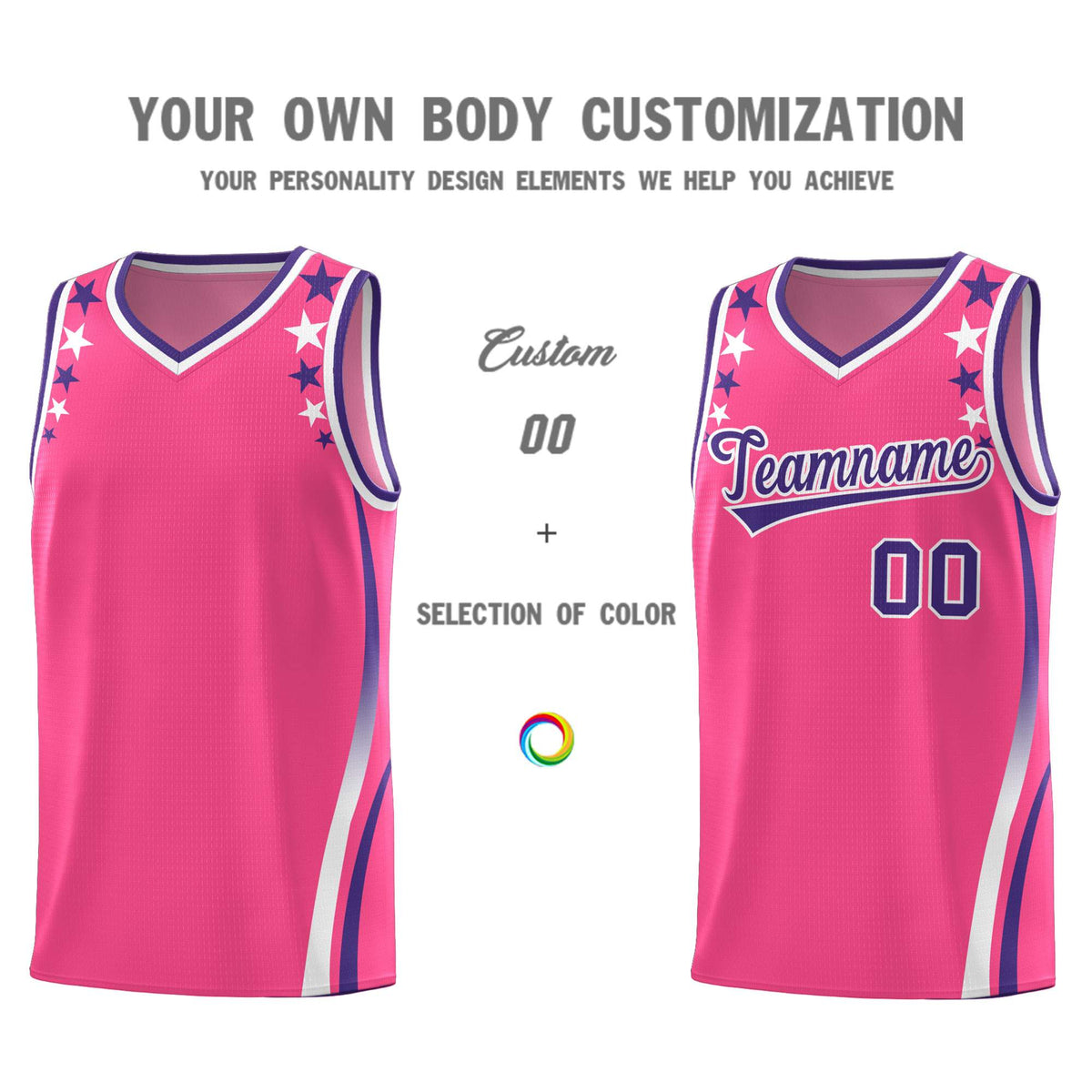 Custom Pink Shoulders Star Pattern Side Color Block Sports Uniform Basketball Jersey|KXKSHOP