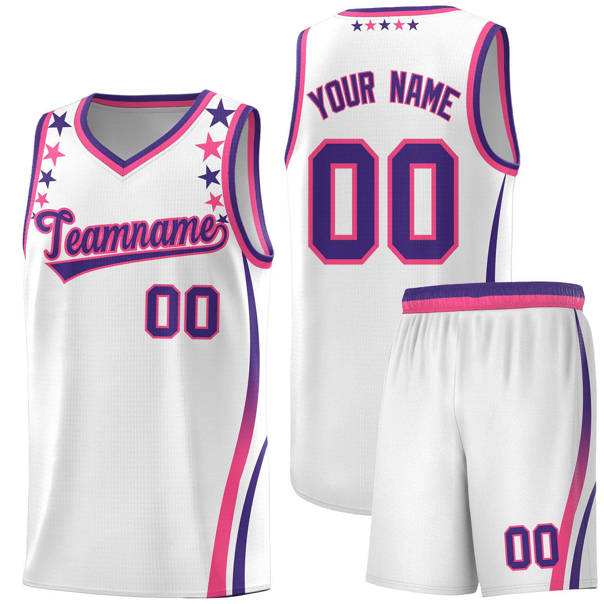 Custom White Shoulders Star Pattern Side Color Block Sports Uniform Basketball Jersey|KXKSHOP