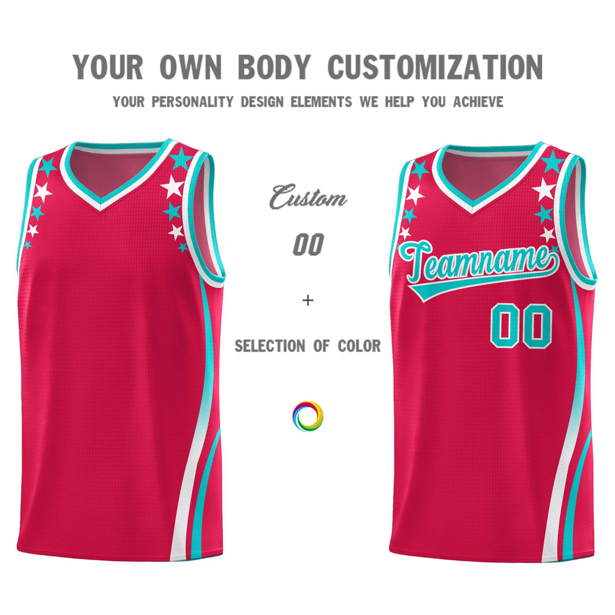 Custom Red Shoulders Star Pattern Side Color Block Sports Uniform Basketball Jersey|KXKSHOP