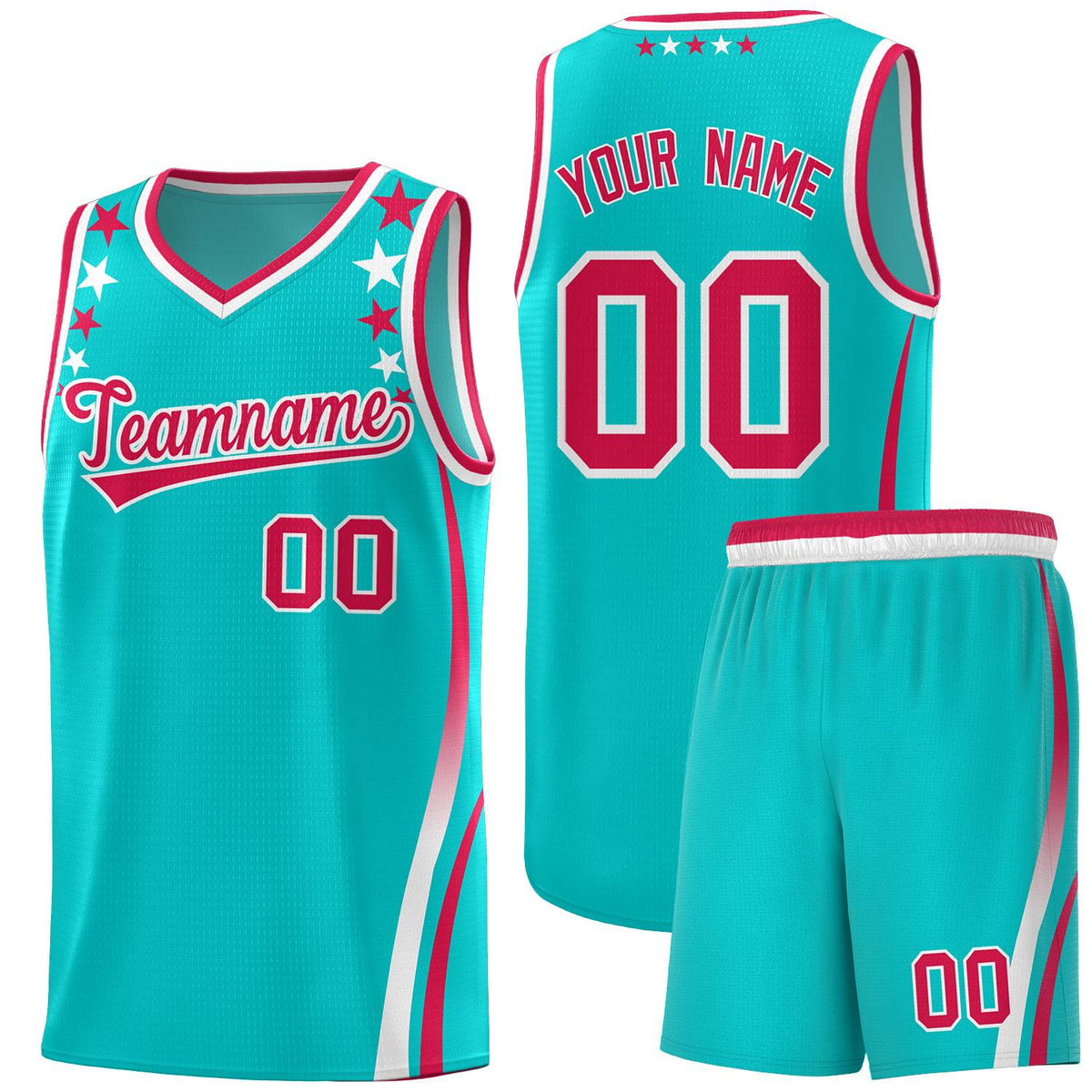 Custom Sky Blue Shoulders Star Pattern Side Color Block Sports Uniform Basketball Jersey|KXKSHOP