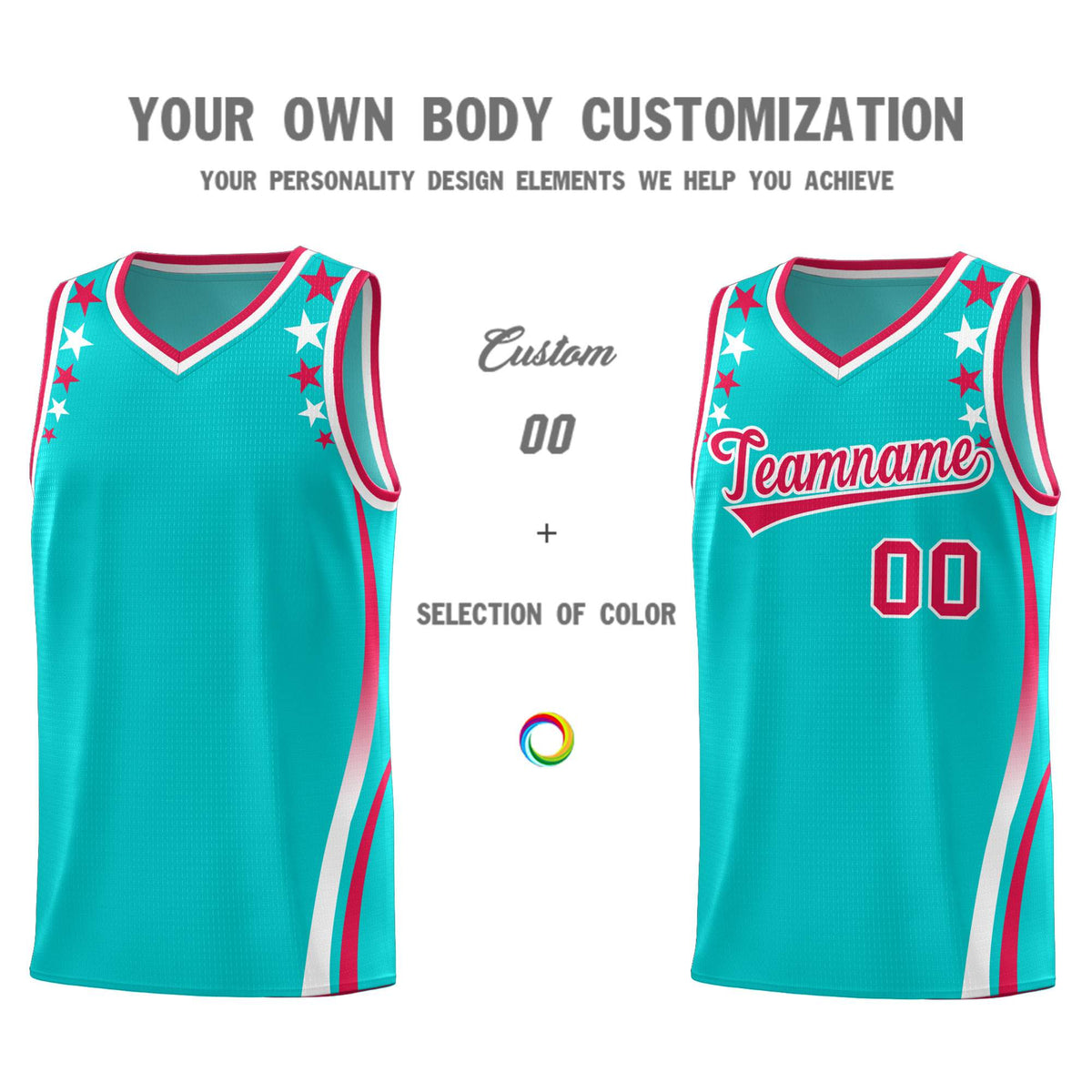 Custom Sky Blue Shoulders Star Pattern Side Color Block Sports Uniform Basketball Jersey|KXKSHOP