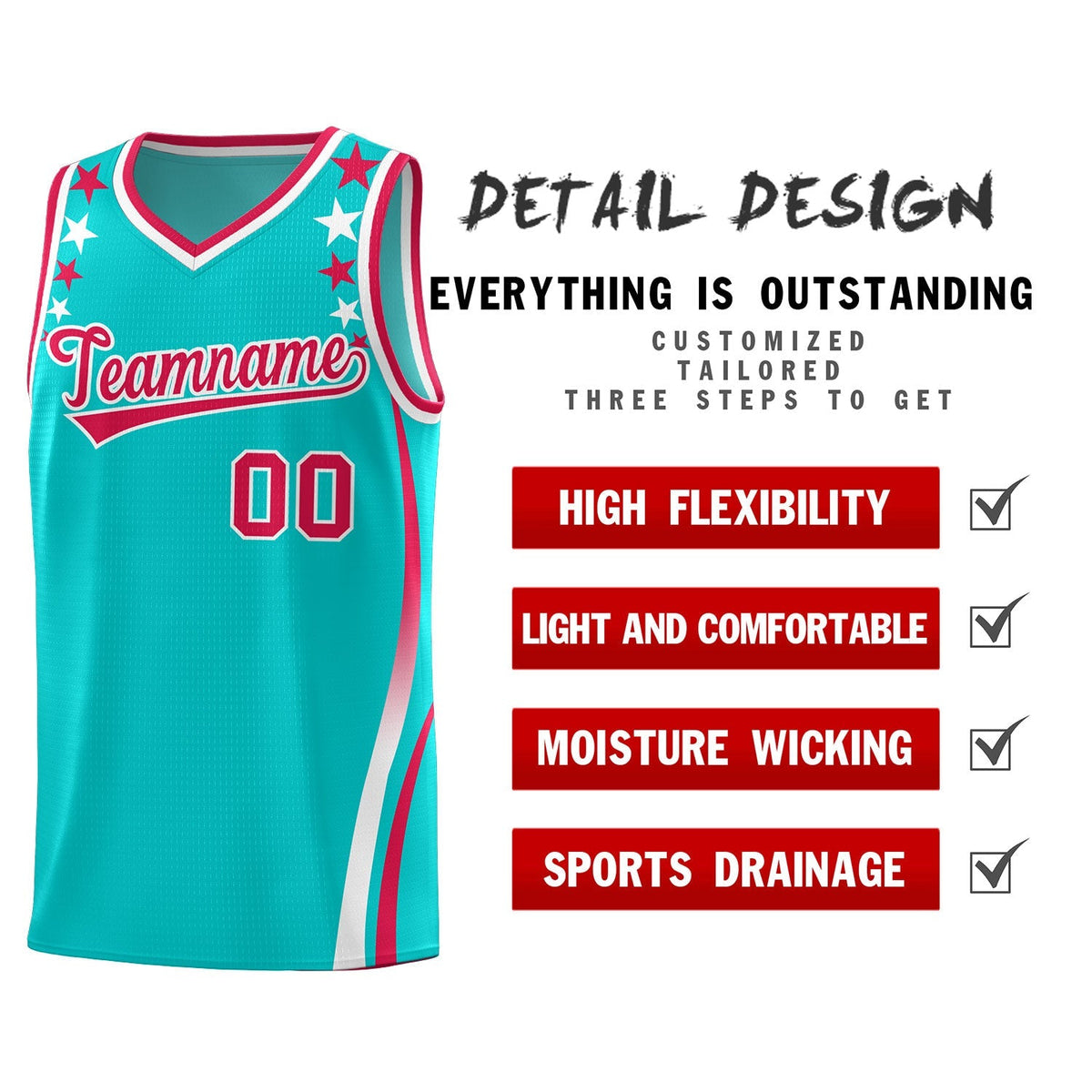 Custom Sky Blue Shoulders Star Pattern Side Color Block Sports Uniform Basketball Jersey|KXKSHOP