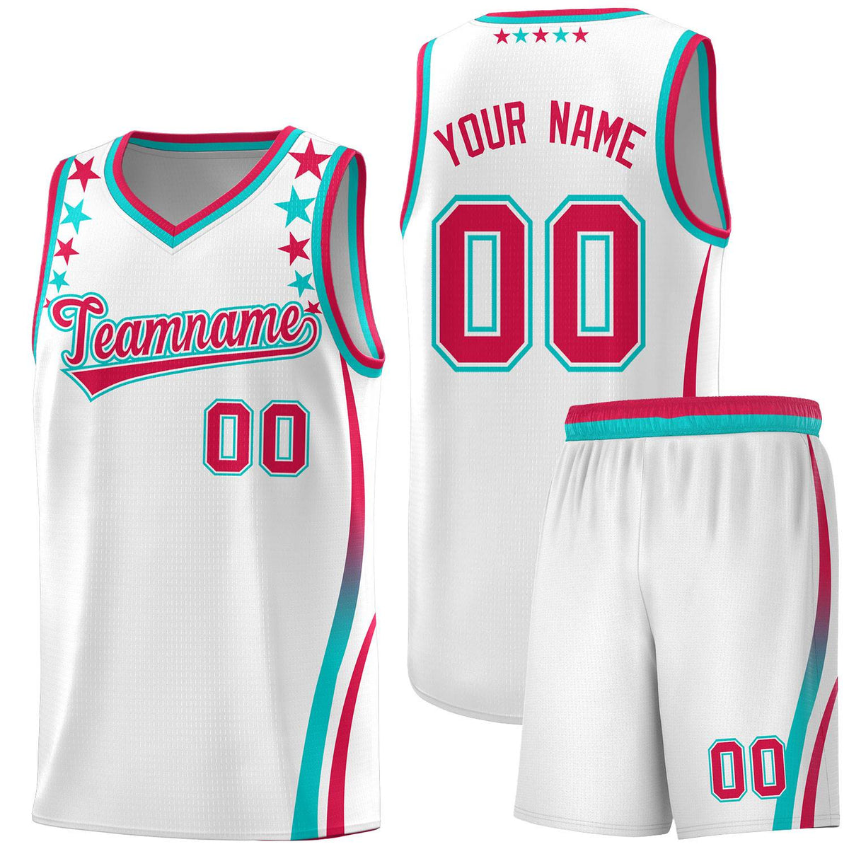 Custom White Shoulders Star Pattern Side Color Block Sports Uniform Basketball Jersey|KXKSHOP