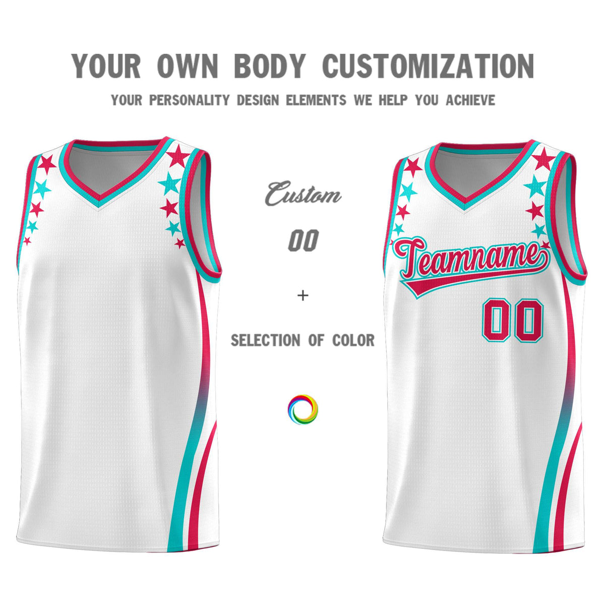 Custom White Shoulders Star Pattern Side Color Block Sports Uniform Basketball Jersey|KXKSHOP