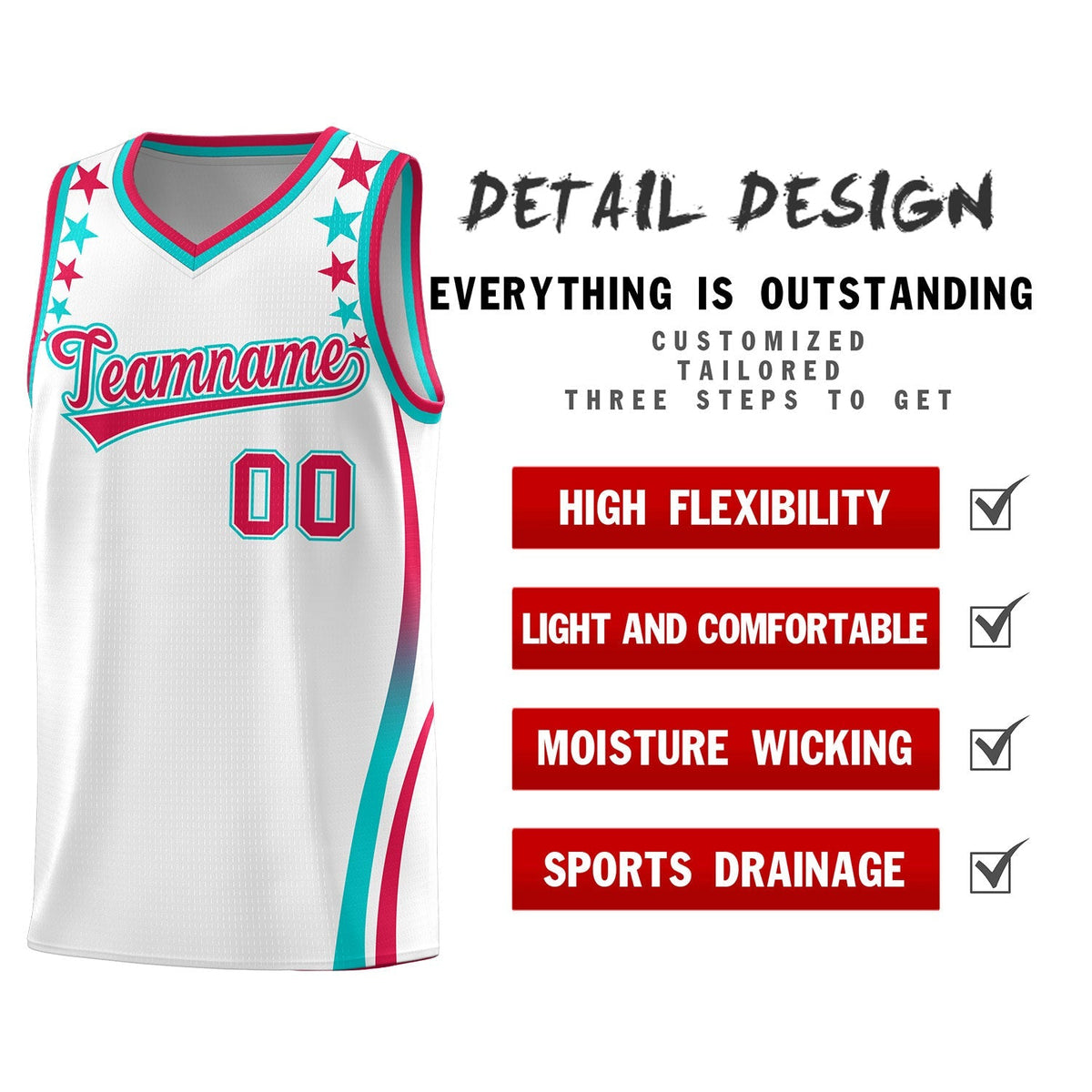 Custom White Shoulders Star Pattern Side Color Block Sports Uniform Basketball Jersey|KXKSHOP