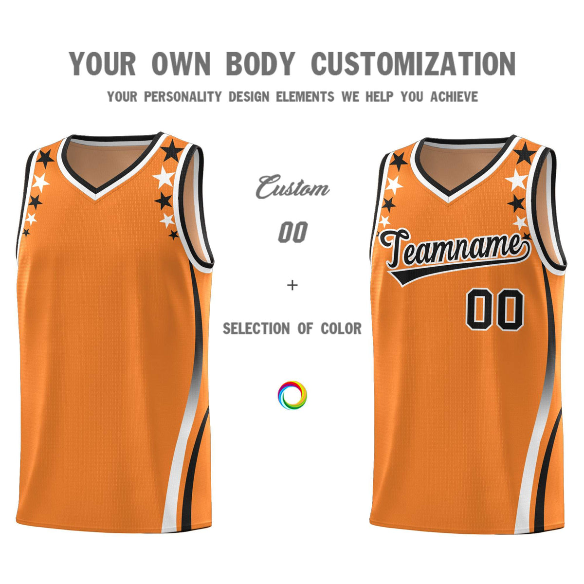 Custom Orange Shoulders Star Pattern Side Color Block Sports Uniform Basketball Jersey|KXKSHOP