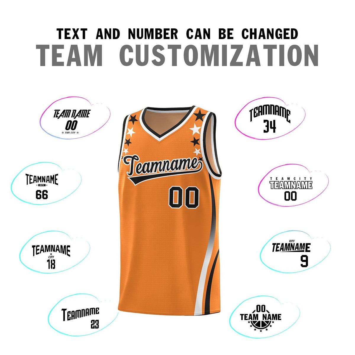 Custom Orange Shoulders Star Pattern Side Color Block Sports Uniform Basketball Jersey|KXKSHOP