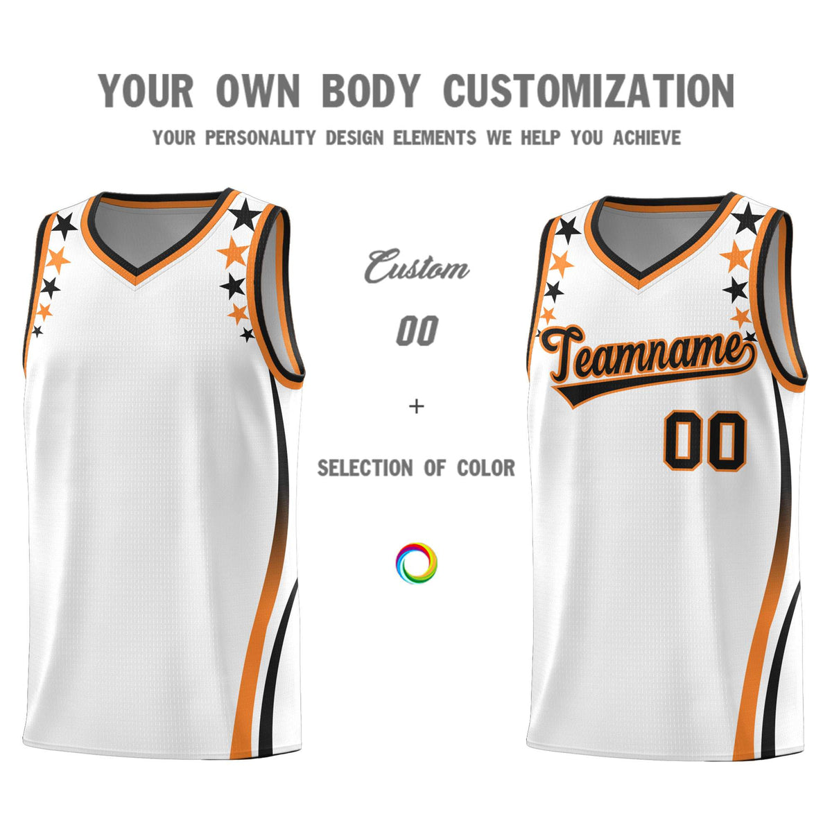 Custom White Shoulders Star Pattern Side Color Block Sports Uniform Basketball Jersey|KXKSHOP