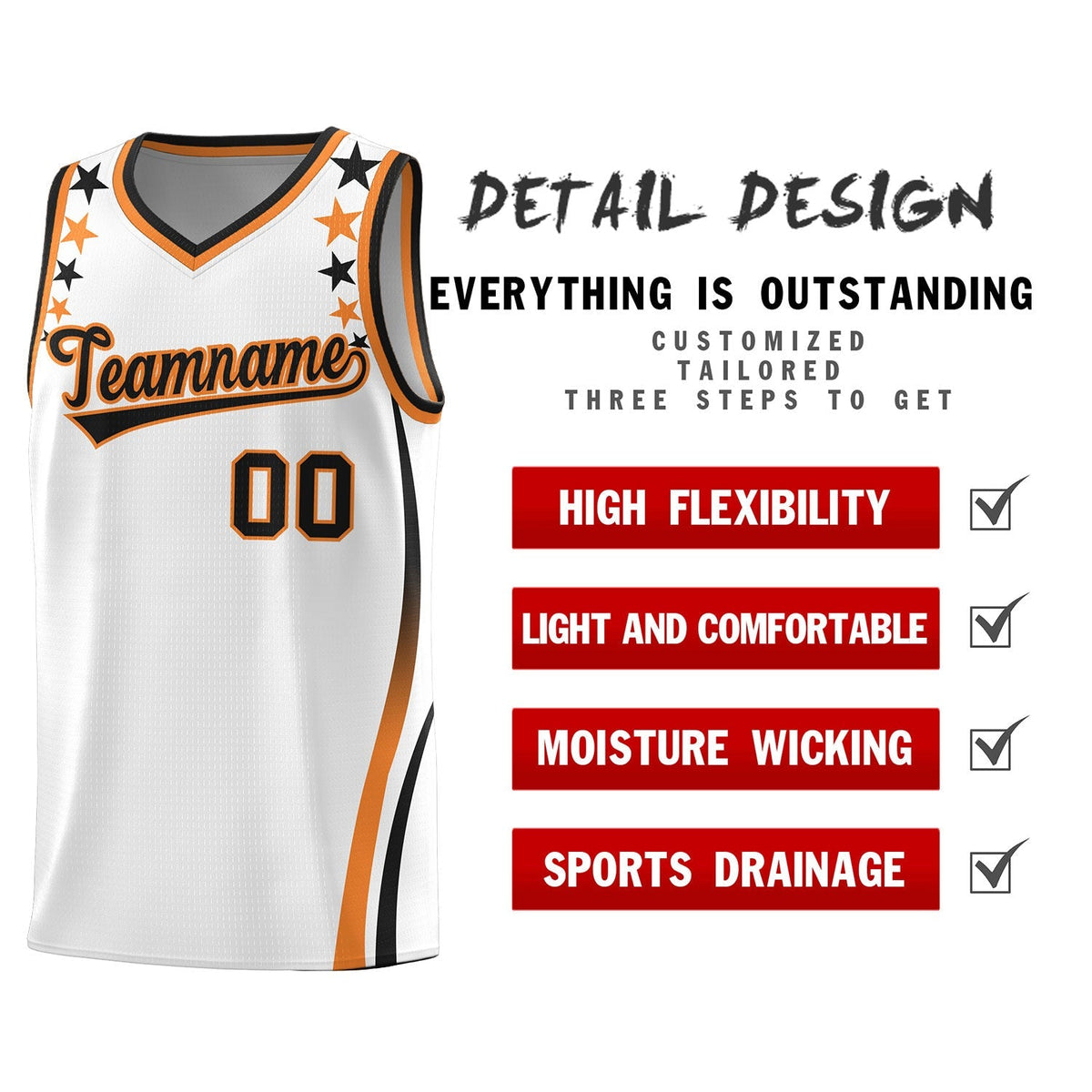 Custom White Shoulders Star Pattern Side Color Block Sports Uniform Basketball Jersey|KXKSHOP