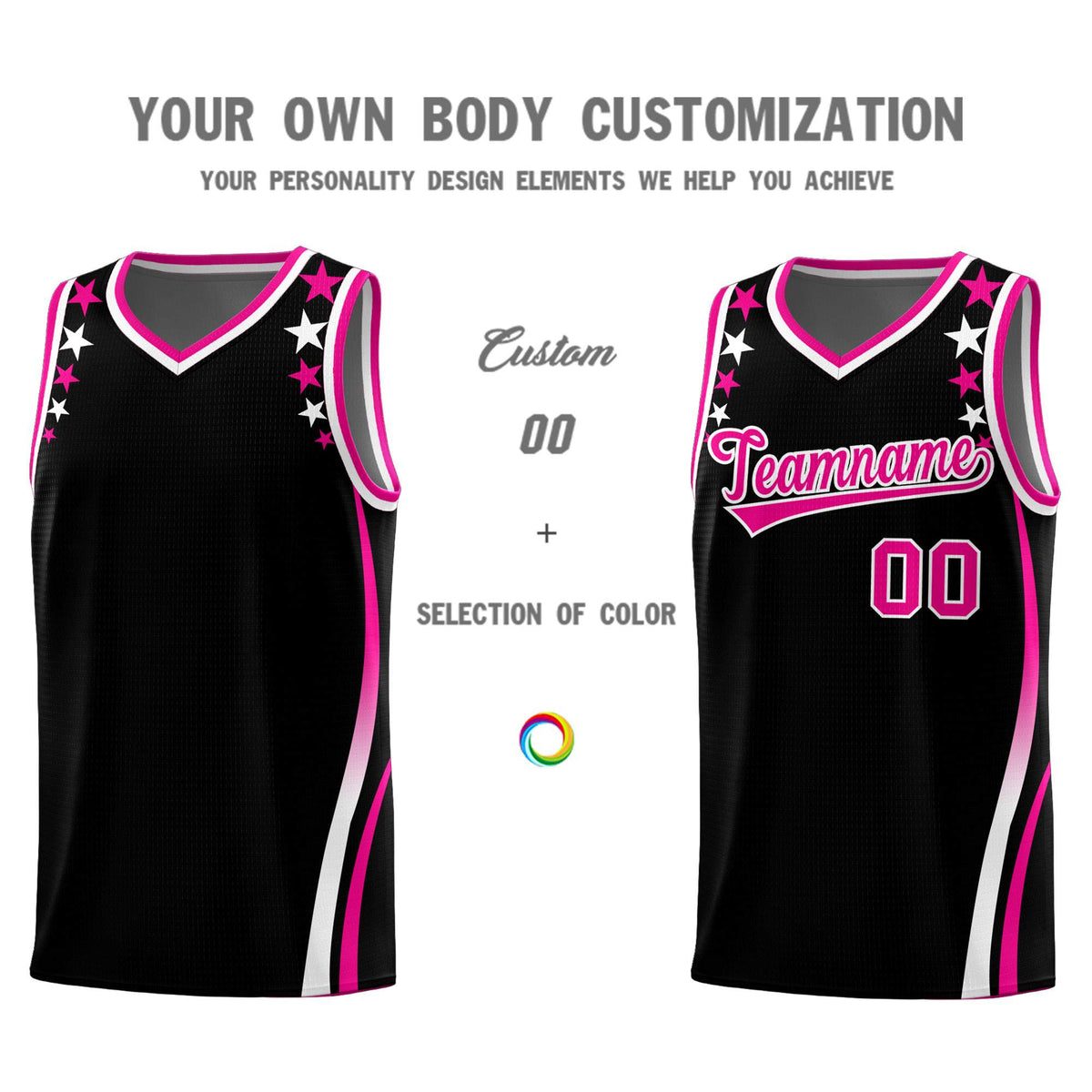 Custom Black Shoulders Star Pattern Side Color Block Sports Uniform Basketball Jersey|KXKSHOP