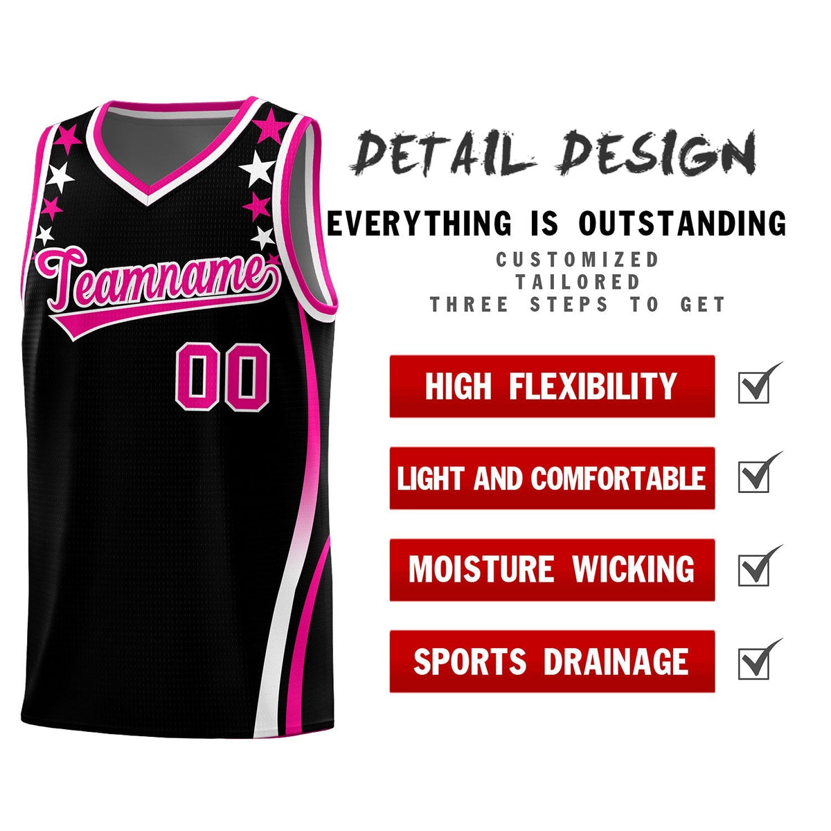 Custom Black Shoulders Star Pattern Side Color Block Sports Uniform Basketball Jersey|KXKSHOP
