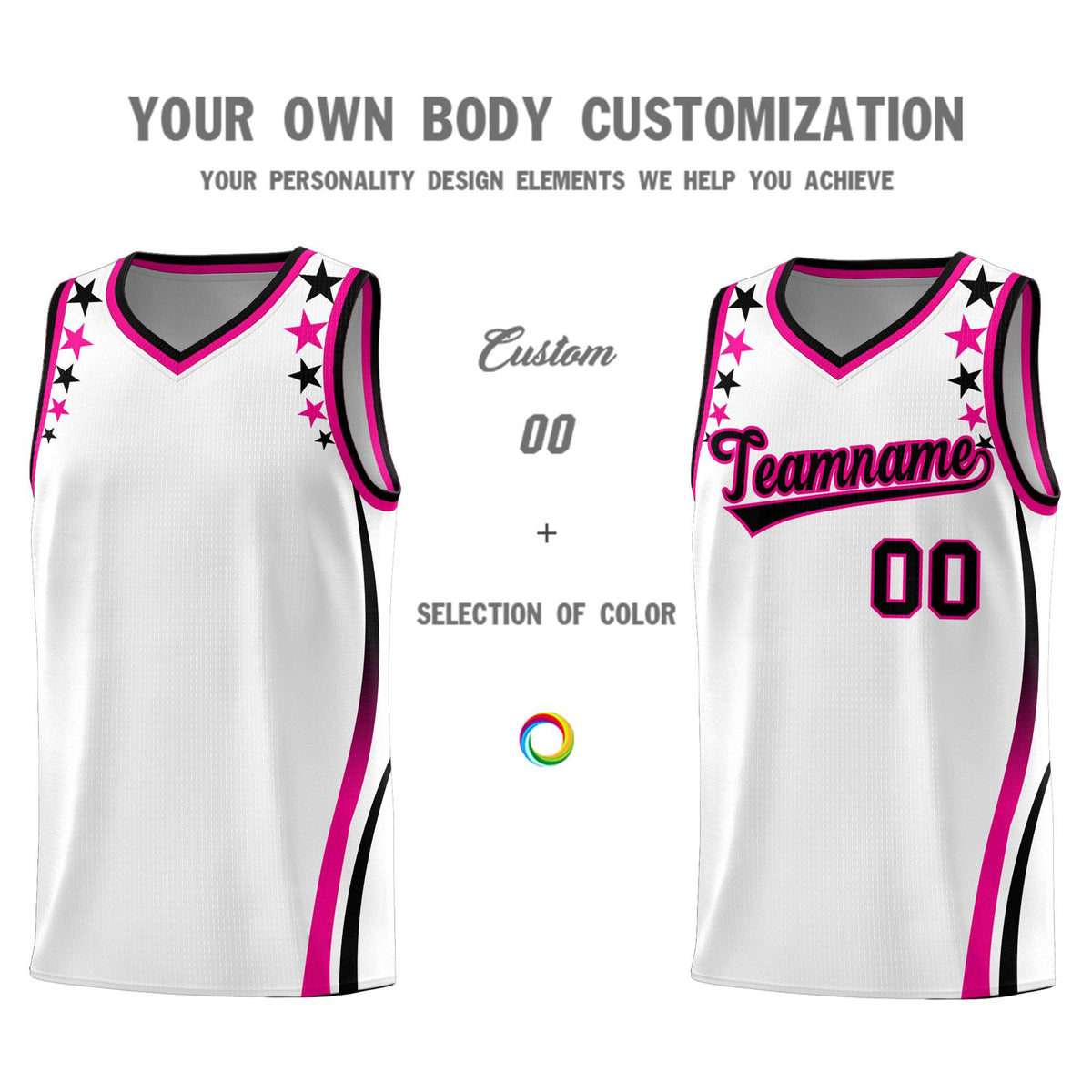Custom White Shoulders Star Pattern Side Color Block Sports Uniform Basketball Jersey|KXKSHOP
