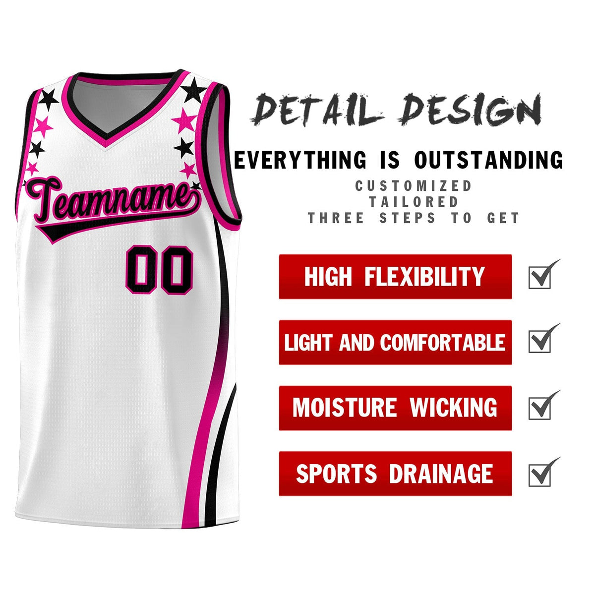 Custom White Shoulders Star Pattern Side Color Block Sports Uniform Basketball Jersey|KXKSHOP